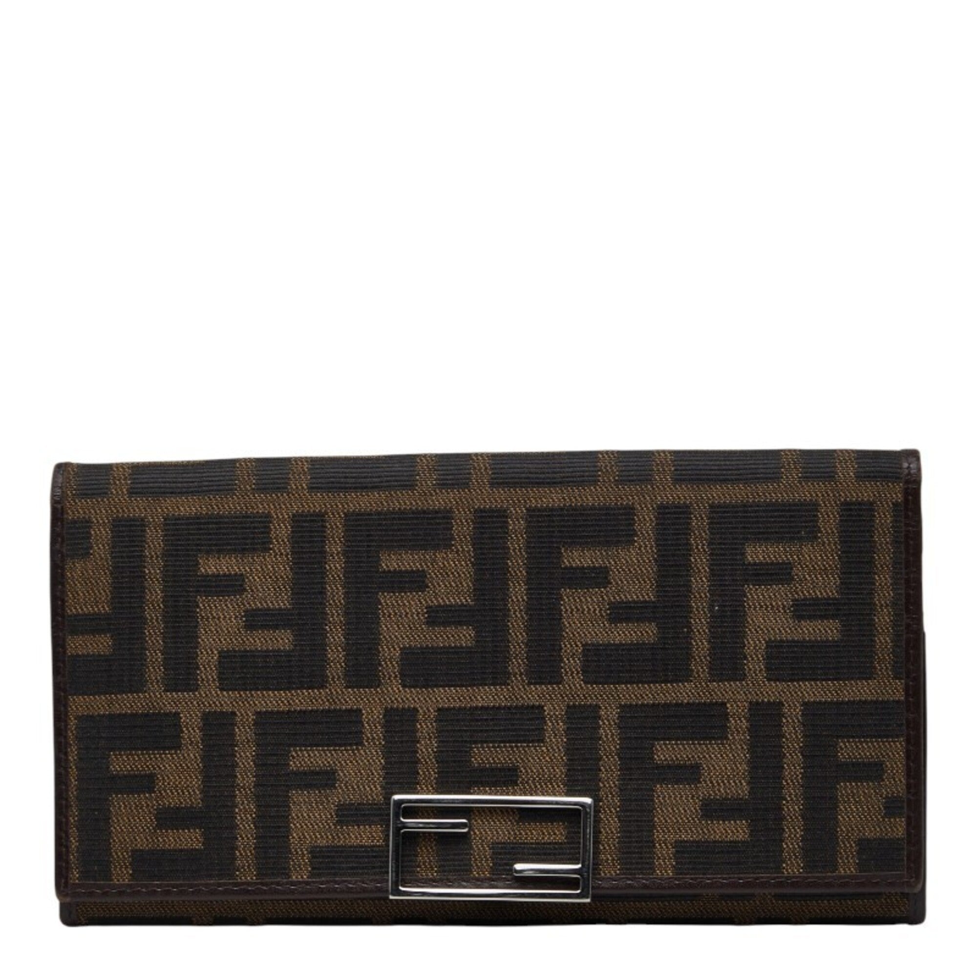 Fendi Zucca Brown Canvas Leather Long Wallet (Bi-Fold) (Pre-Owned)