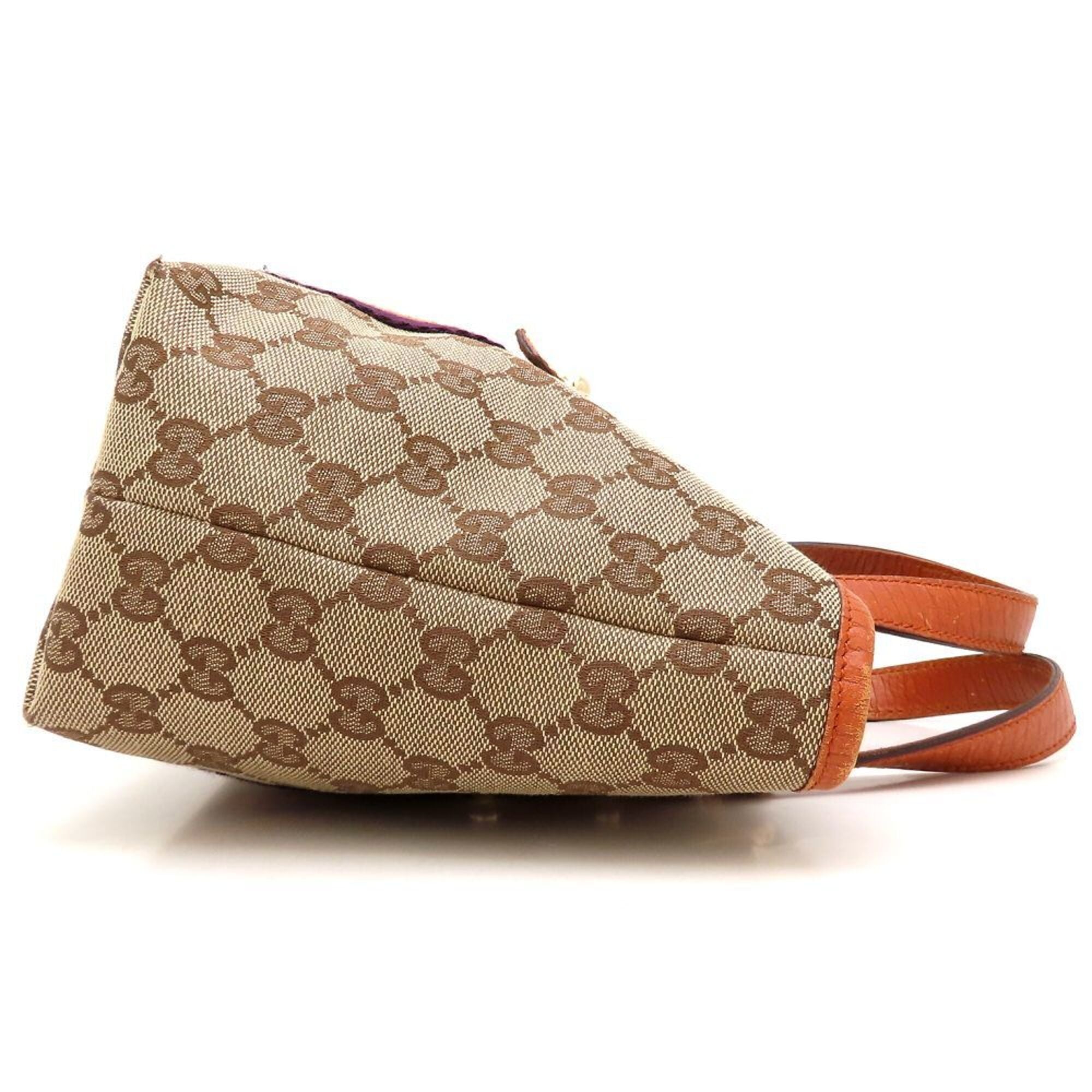 Gucci Sherry Line Beige Orange Purple Gg Canvas Leather Handbag (Pre-Owned)
