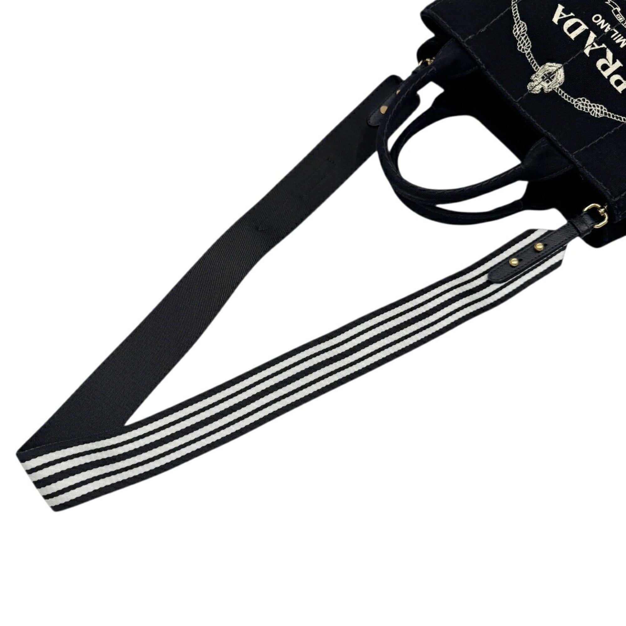 Prada Black White Canvas Handbag Shoulder Bag (Pre-Owned)