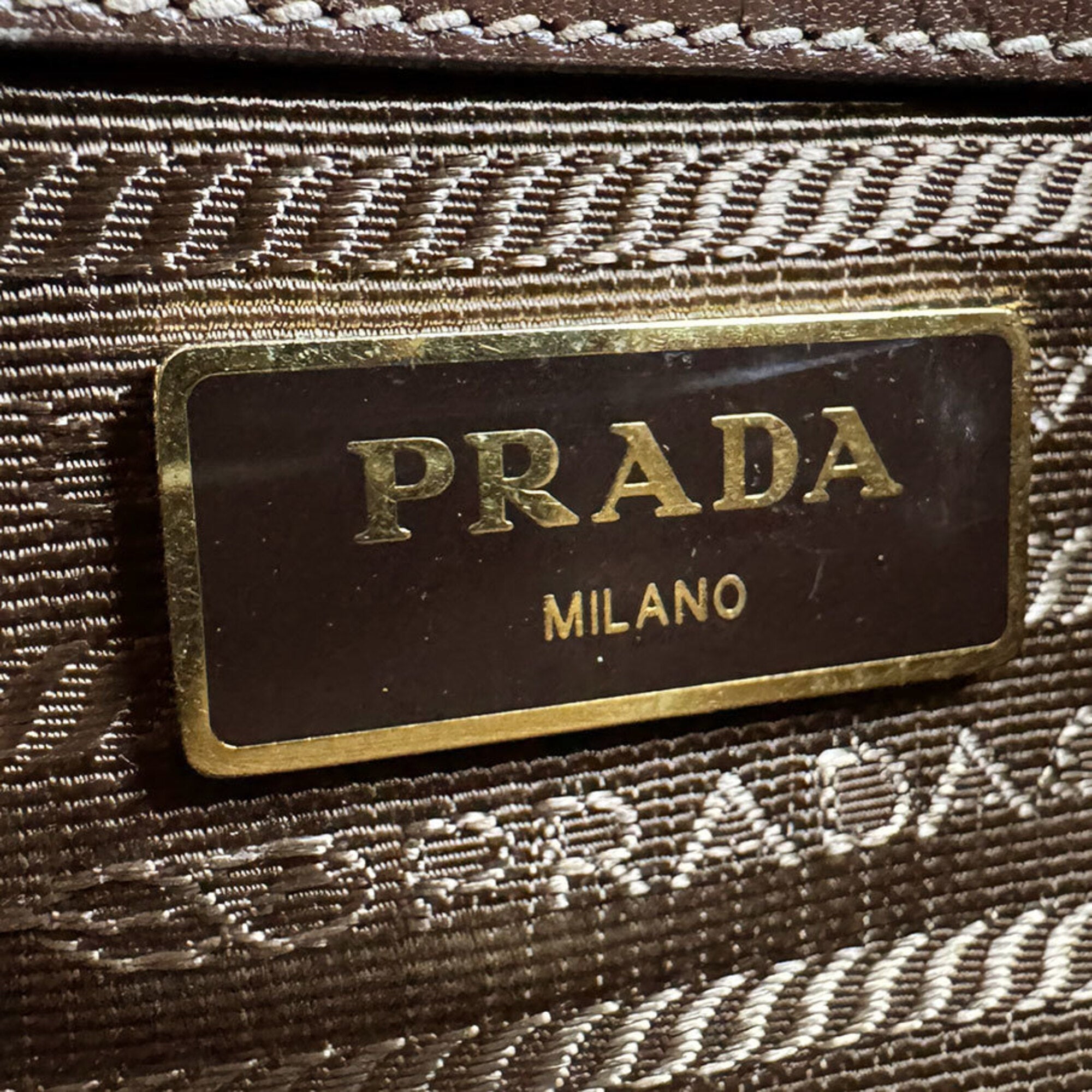 Prada Brown Canvas Leather Shoulder Bag (Pre-Owned)