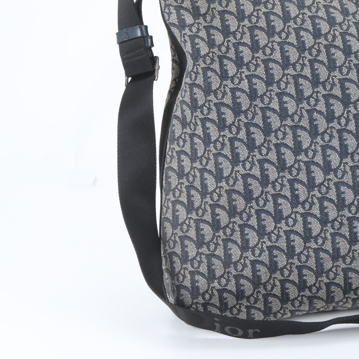 Christian Dior Navy Leather Canvas Messenger Bag Shoulder Bag (Pre-Owned)