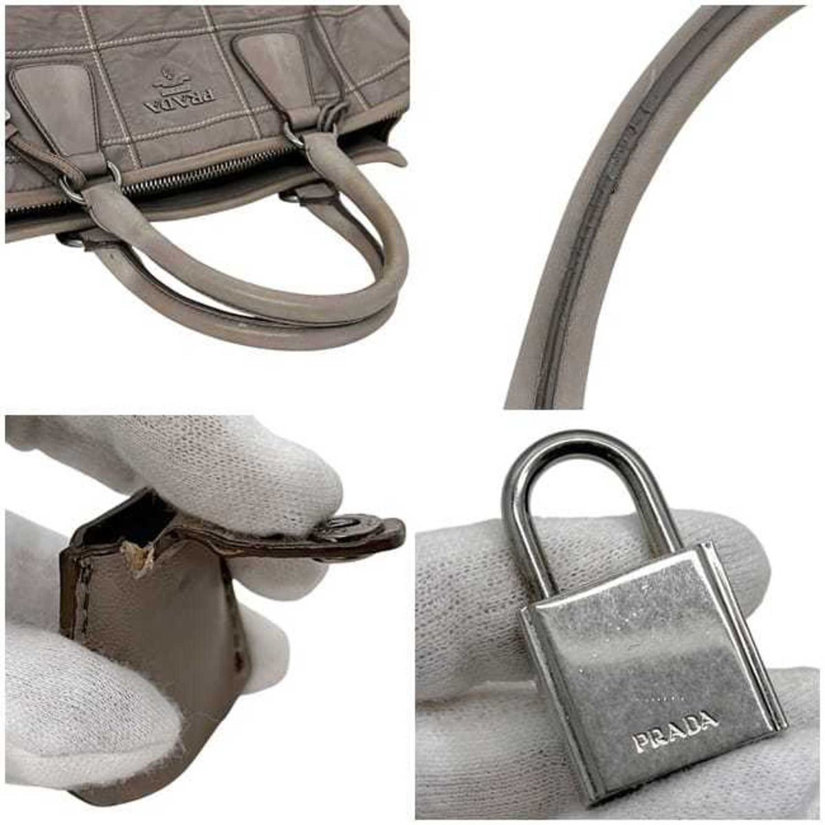 Prada Gray Nappa Leather Leather Handbag Shoulder Bag Tote Bag (Pre-Owned)