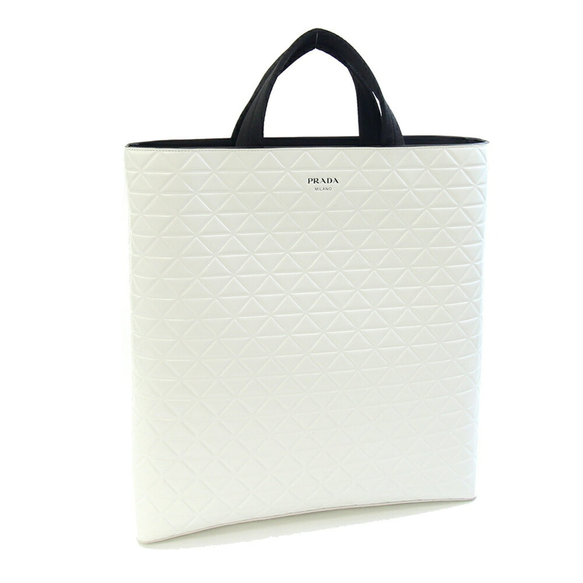 Prada Black White Leather Handbag Tote Bag (Pre-Owned)