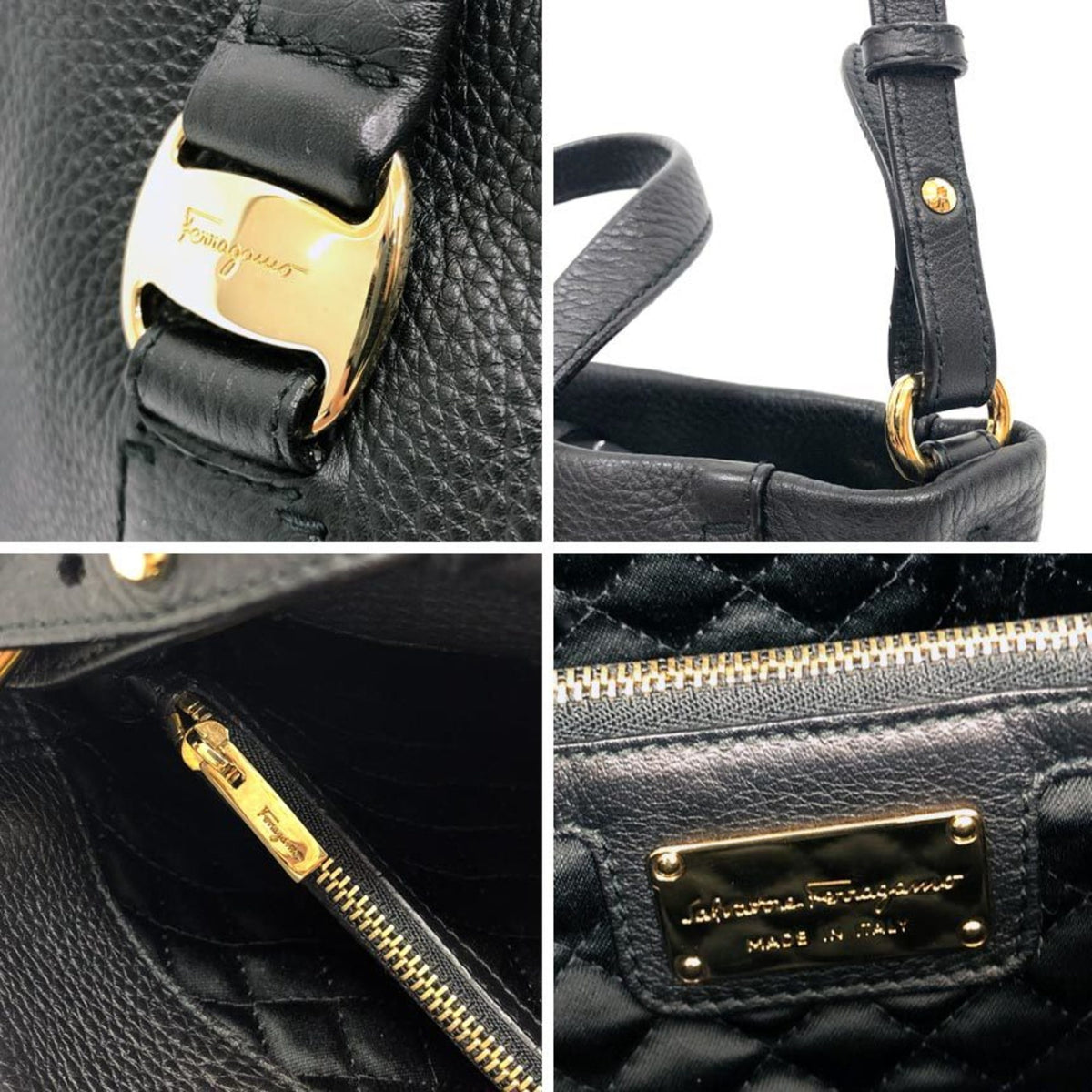 Salvatore Ferragamo Black Leather Handbag Shoulder Bag (Pre-Owned)