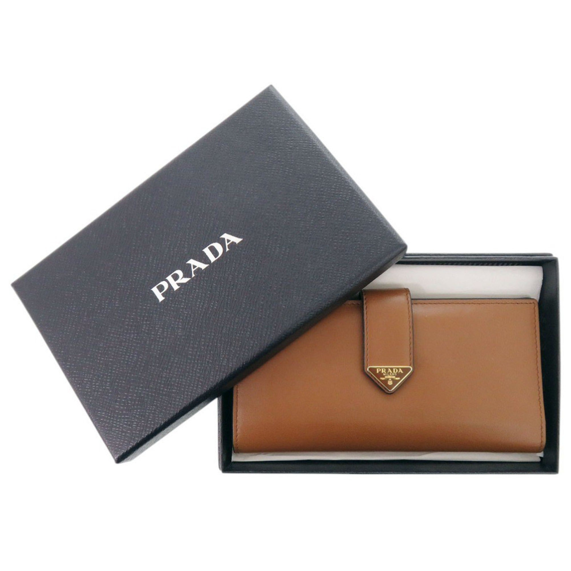 Prada Brown Leather Long Wallet (Bi-Fold) (Pre-Owned)