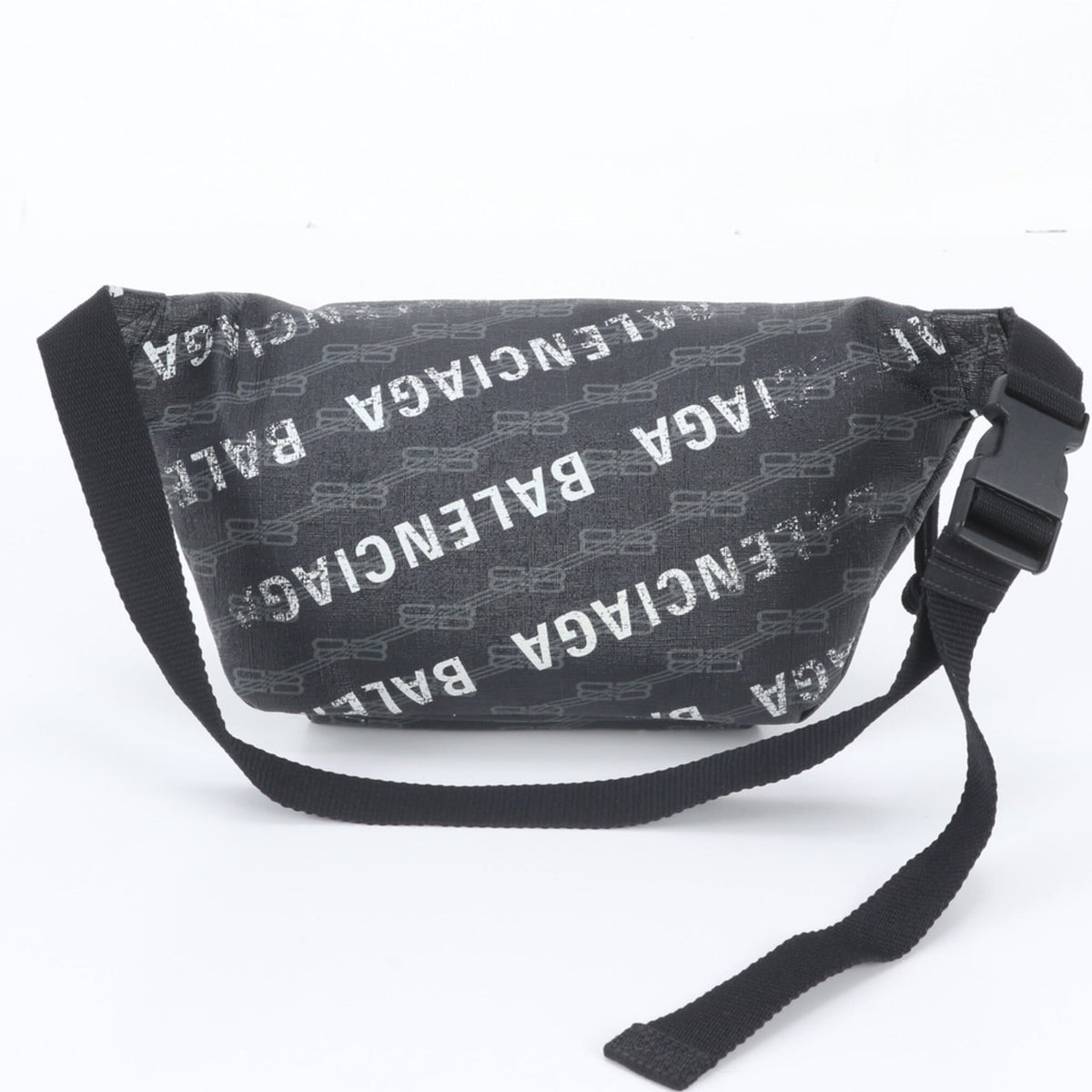 Balenciaga Black Leather Coated Canvas Pouch Shoulder Bag Sling Bag (Pre-Owned)