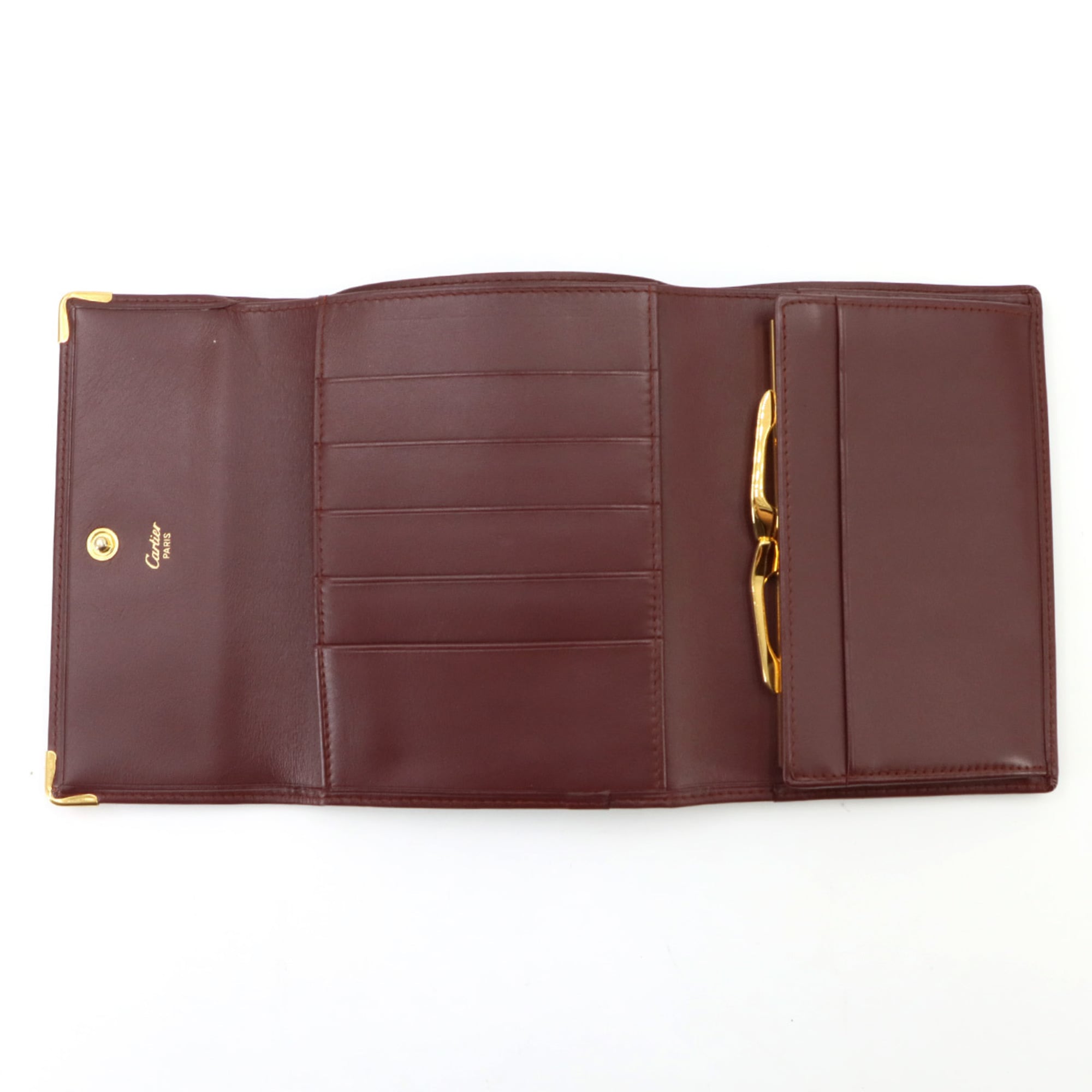 Cartier Bordeaux Leather Wallet (Tri-Fold) (Pre-Owned)