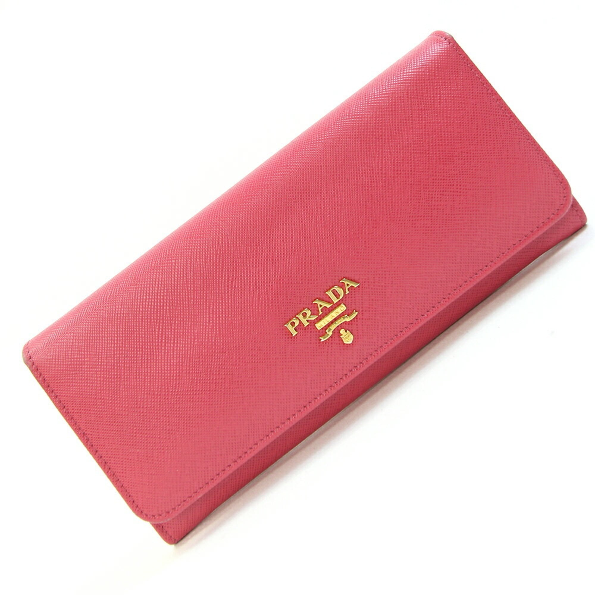 Prada Saffiano Peonia Pink Saffiano Metal Leather Long Wallet (Bi-Fold) (Pre-Owned)