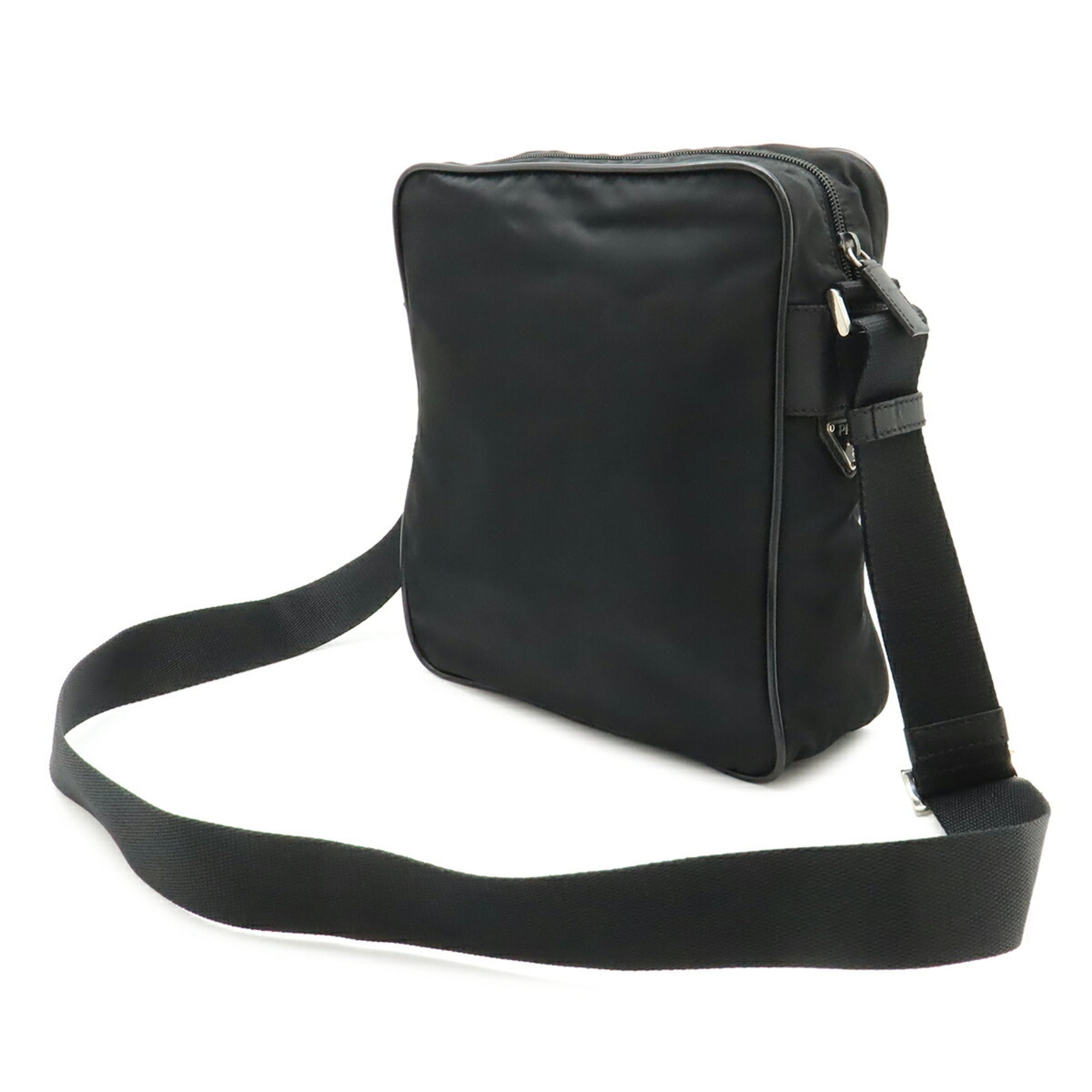 Prada Black Nero Nylon Leather Messenger Bag Shoulder Bag (Pre-Owned)