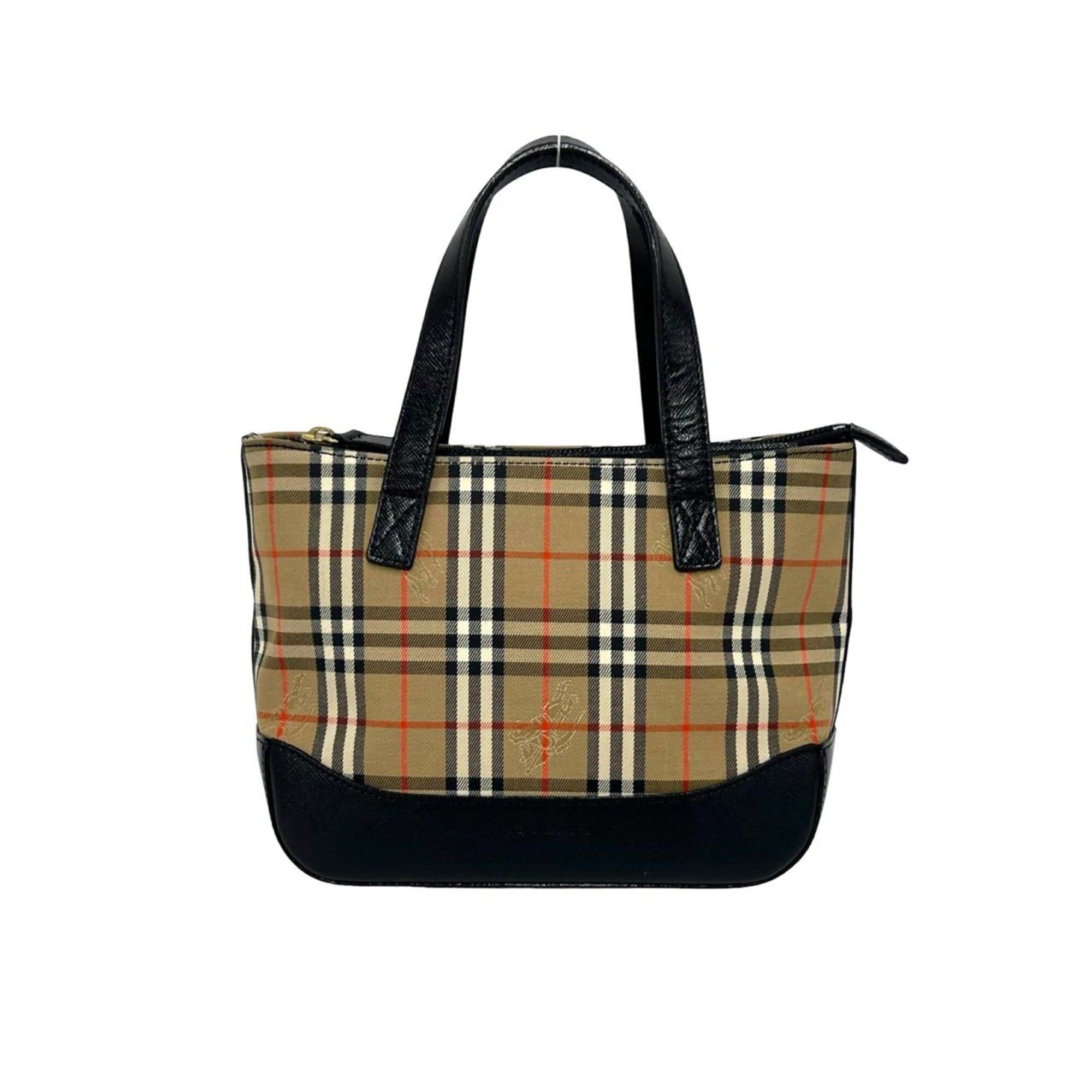 Burberry Beige Black Canvas Leather Handbag Tote Bag (Pre-Owned)