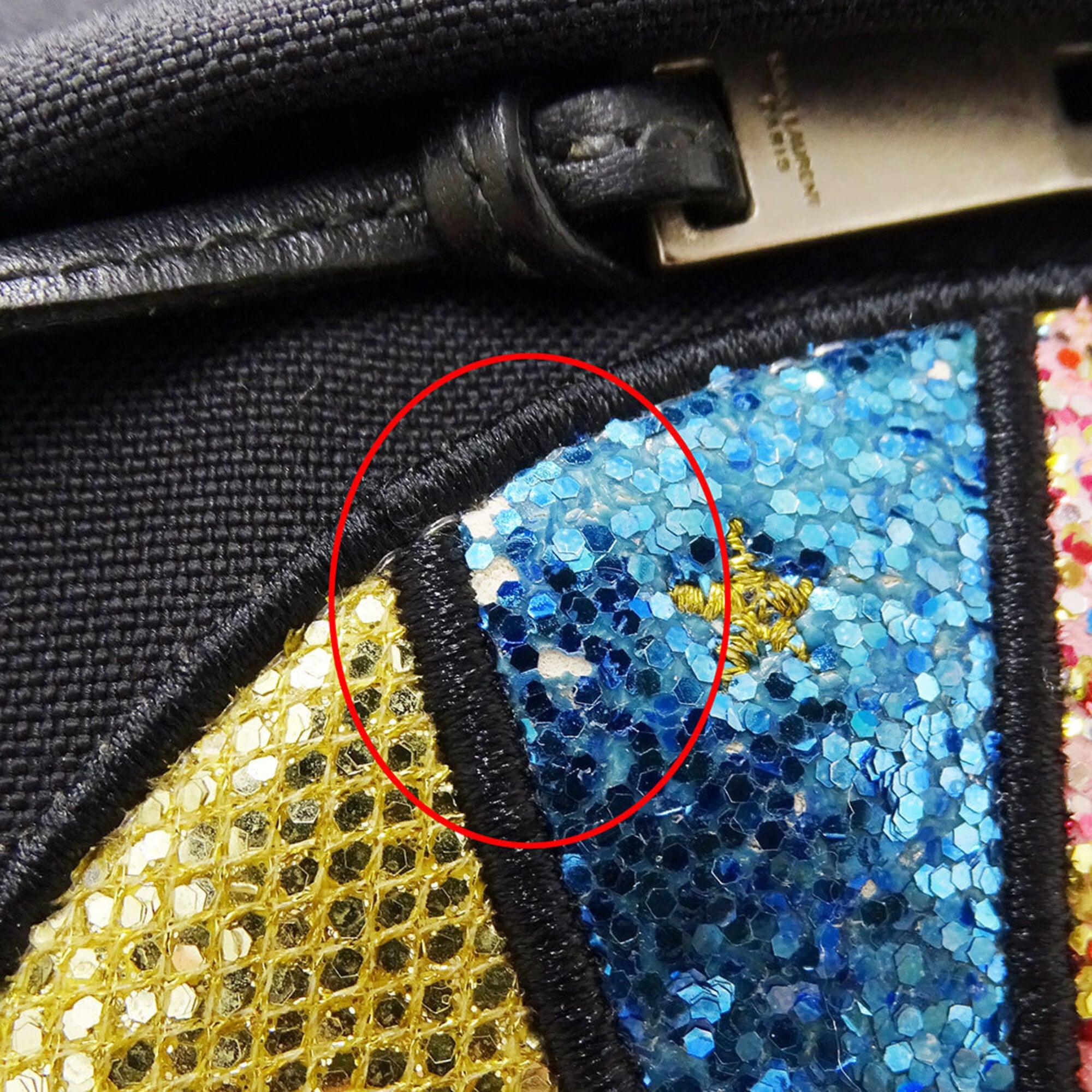 Saint Laurent Black Multi-Color Canvas Handbag (Pre-Owned)