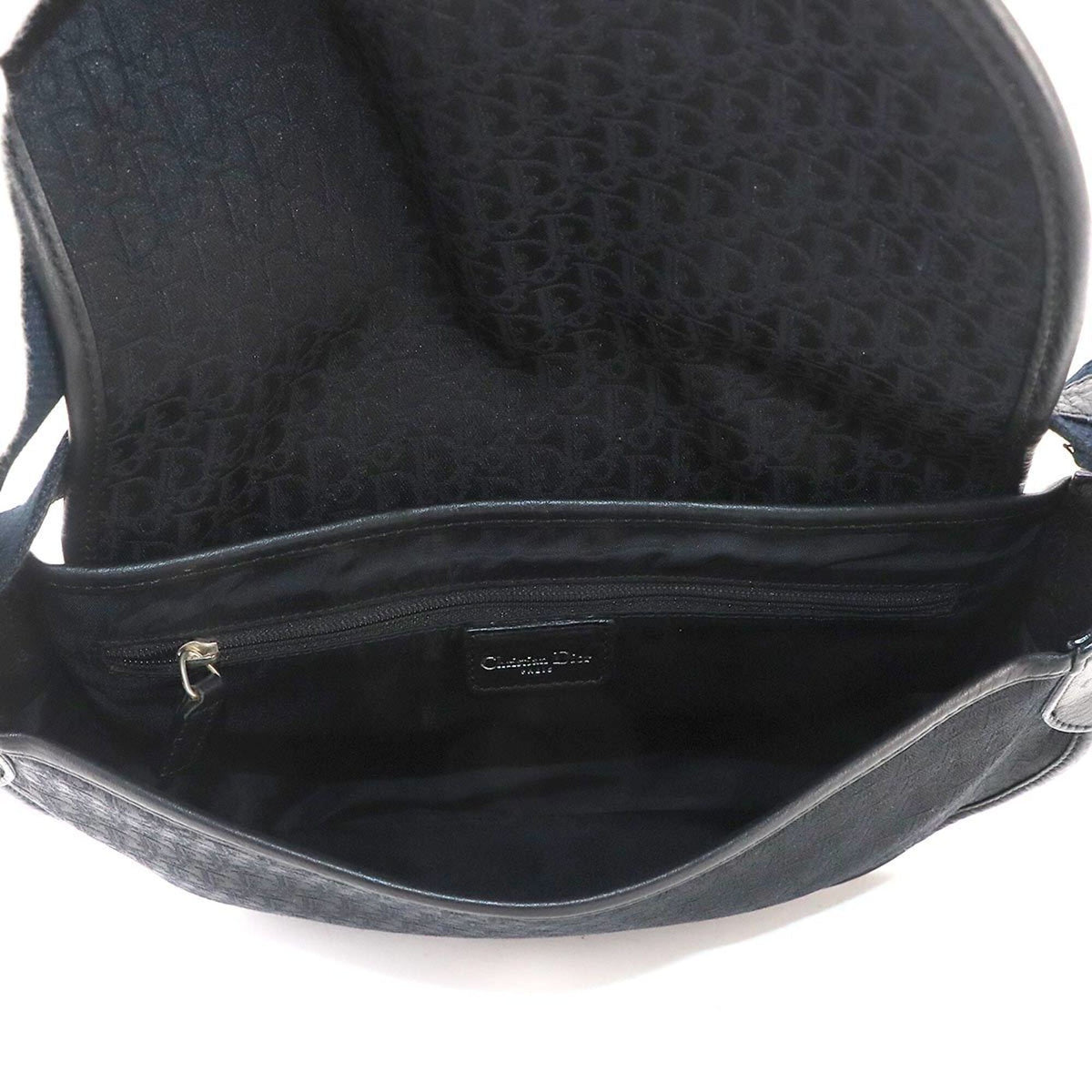 Christian Dior Black Navy Canvas Leather Shoulder Bag (Pre-Owned)