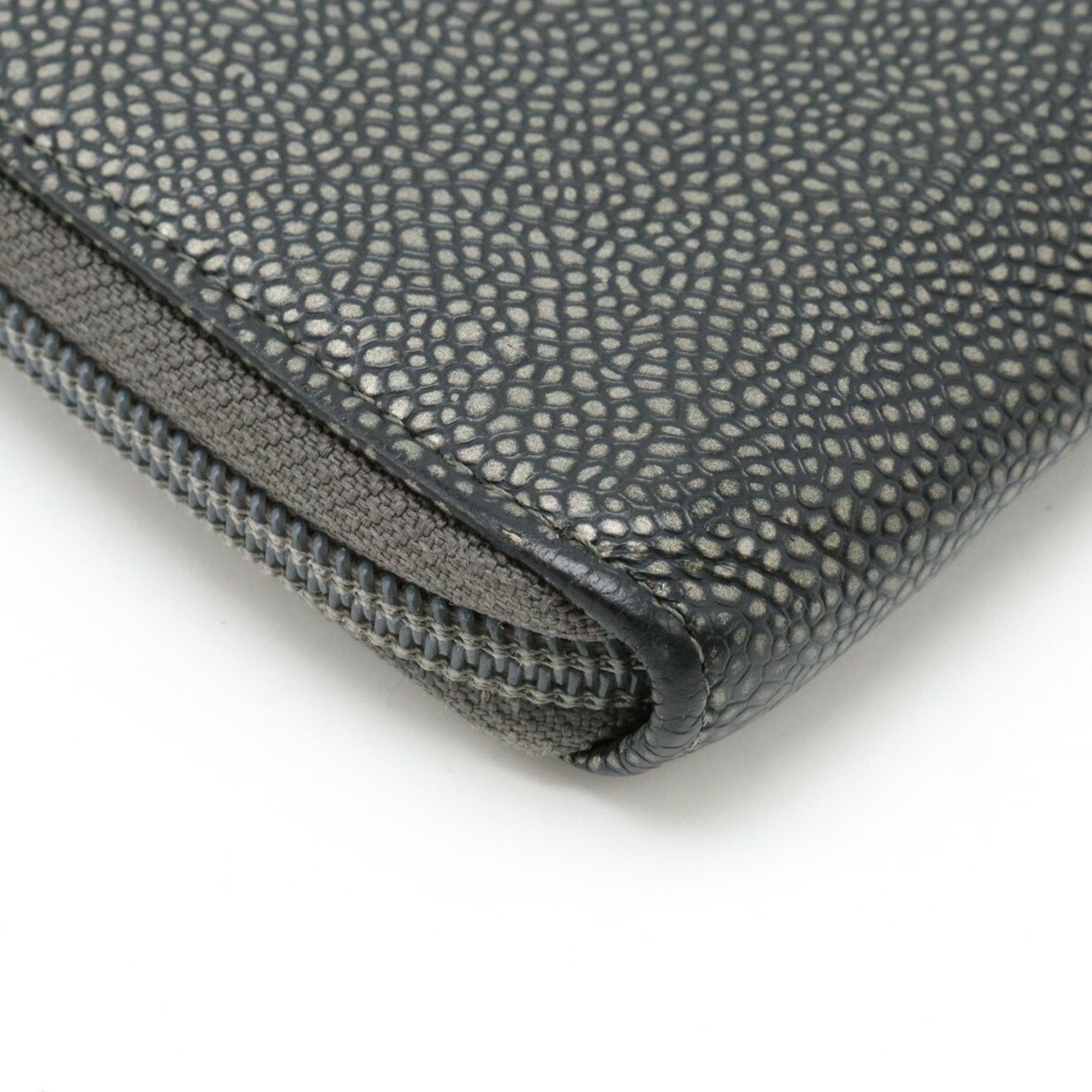 Chanel Metallic Gray Caviar Leather Long Wallet (Bi-Fold) (Pre-Owned)