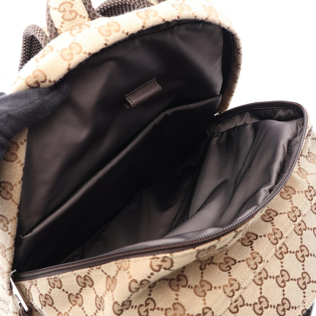 Gucci Beige Brown Canvas Leather Backpack Handbag (Pre-Owned)