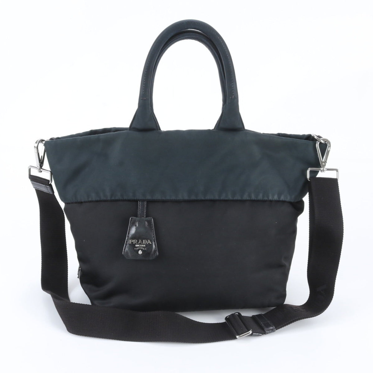 Prada Black Navy Leather Nylon Shoulder Bag (Pre-Owned)