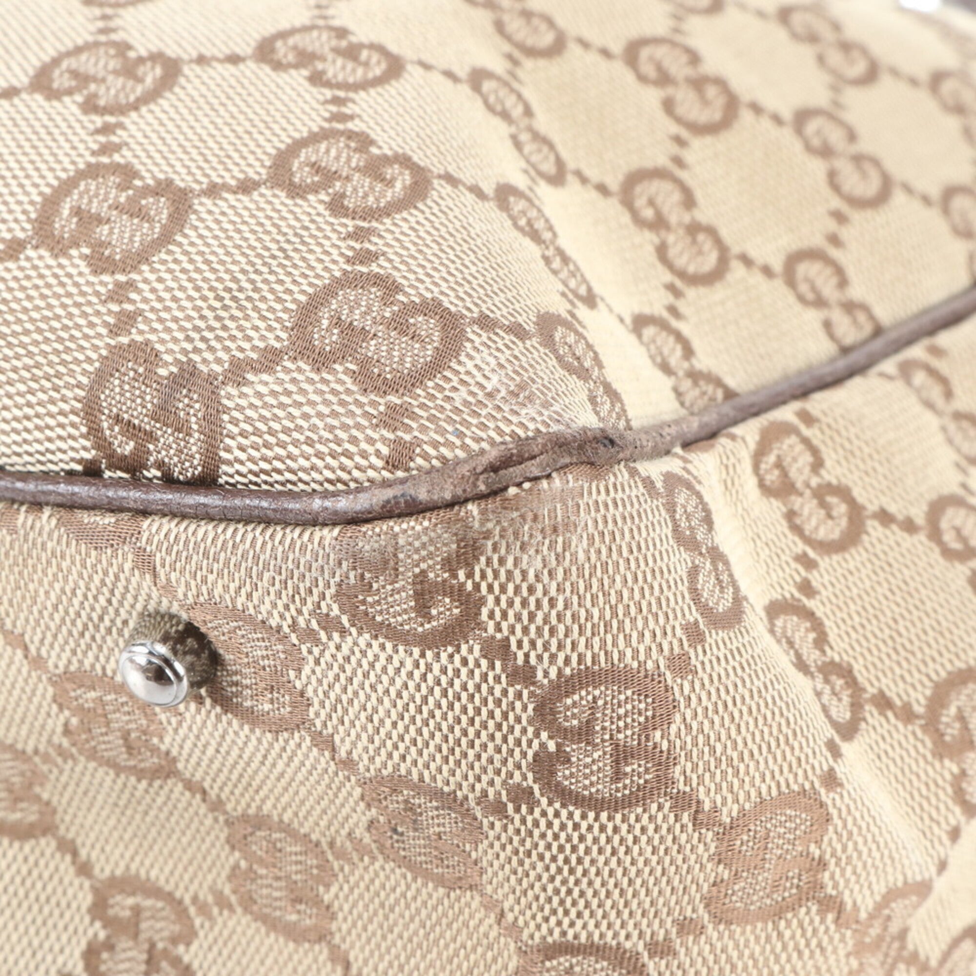 Gucci Gg Canvas Beige Brown Gg Canvas Leather Handbag (Pre-Owned)