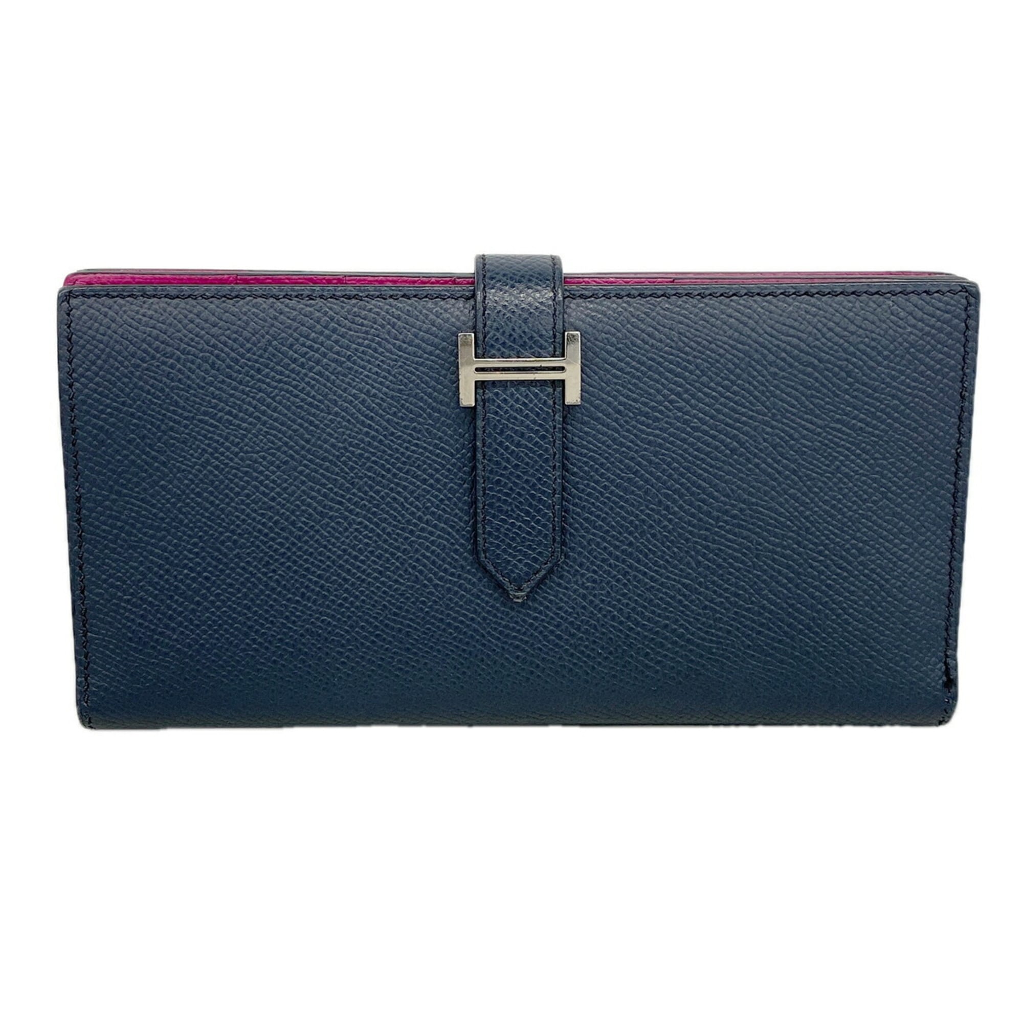 Hermes Blue Indigo Rose Purple Leather Long Wallet (Bi-Fold) (Pre-Owned)
