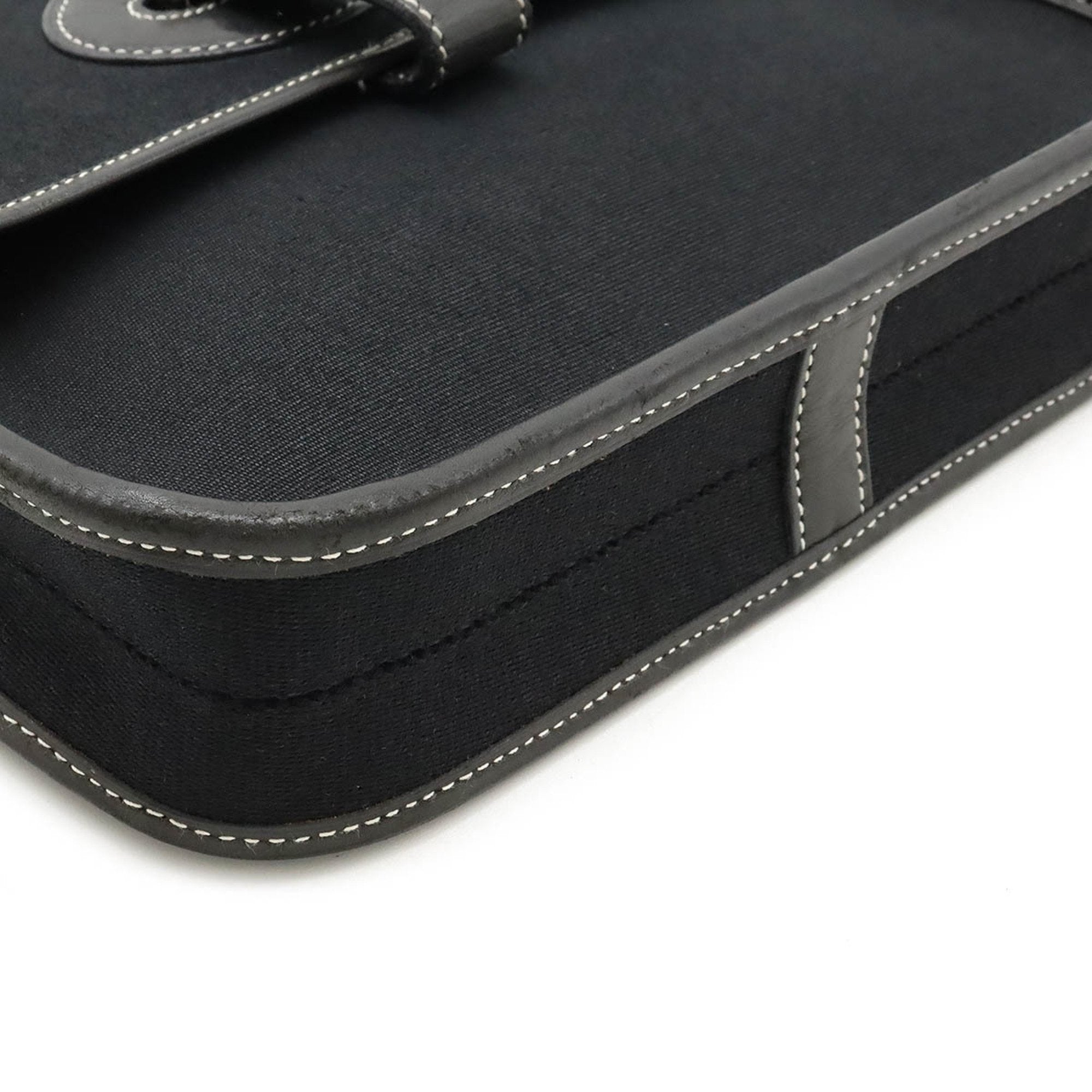 Hermes Buenaventura Black Toile Officier Leather Shoulder Bag (Pre-Owned)