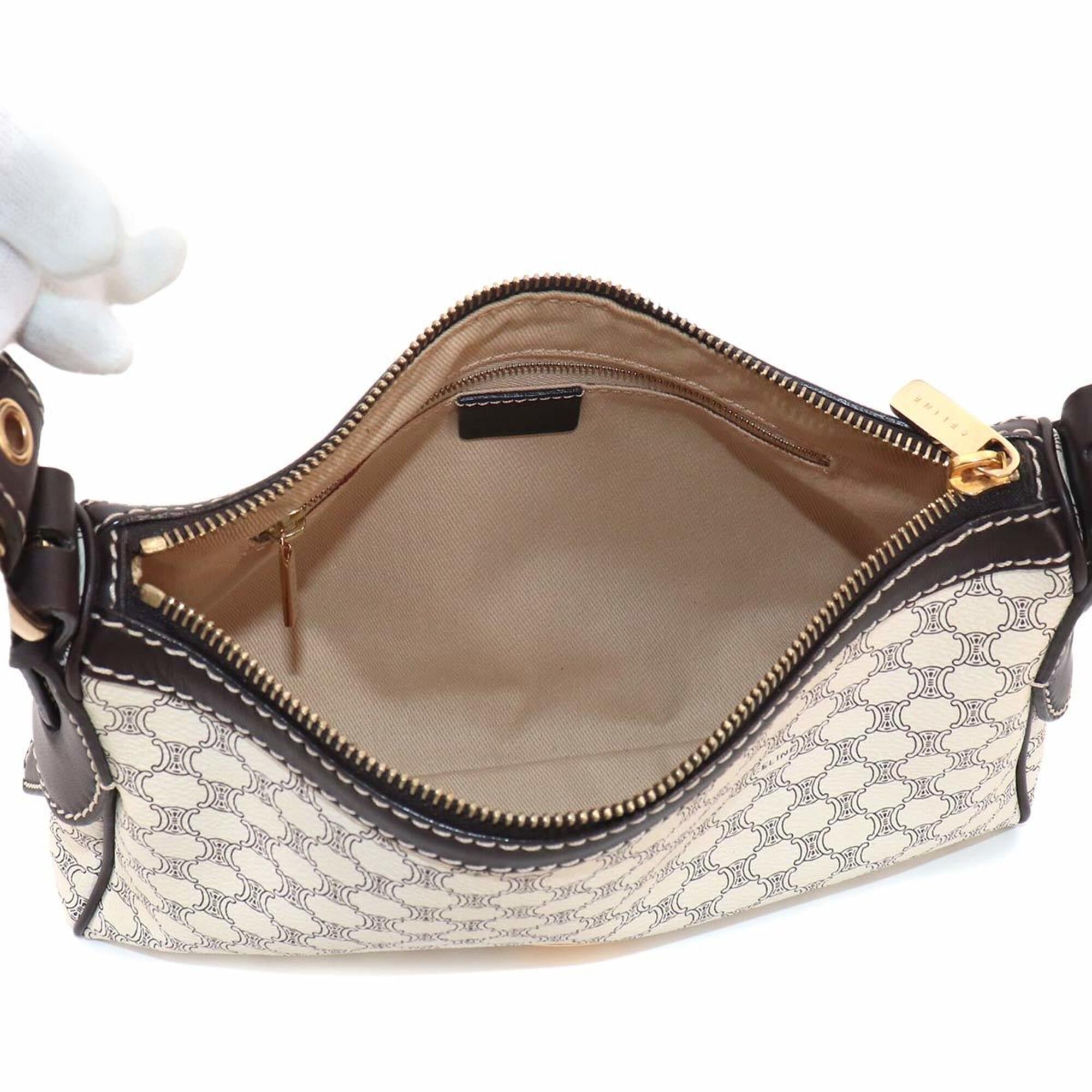 Celine Brown White Pvc Leather Handbag Shoulder Bag (Pre-Owned)
