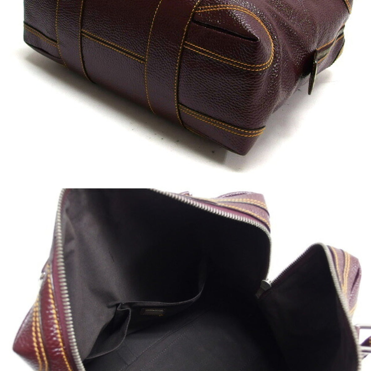 Fendi Bordeaux Burgundy Patent Leather Boston Bag Shoulder Bag Tote Bag (Pre-Owned)
