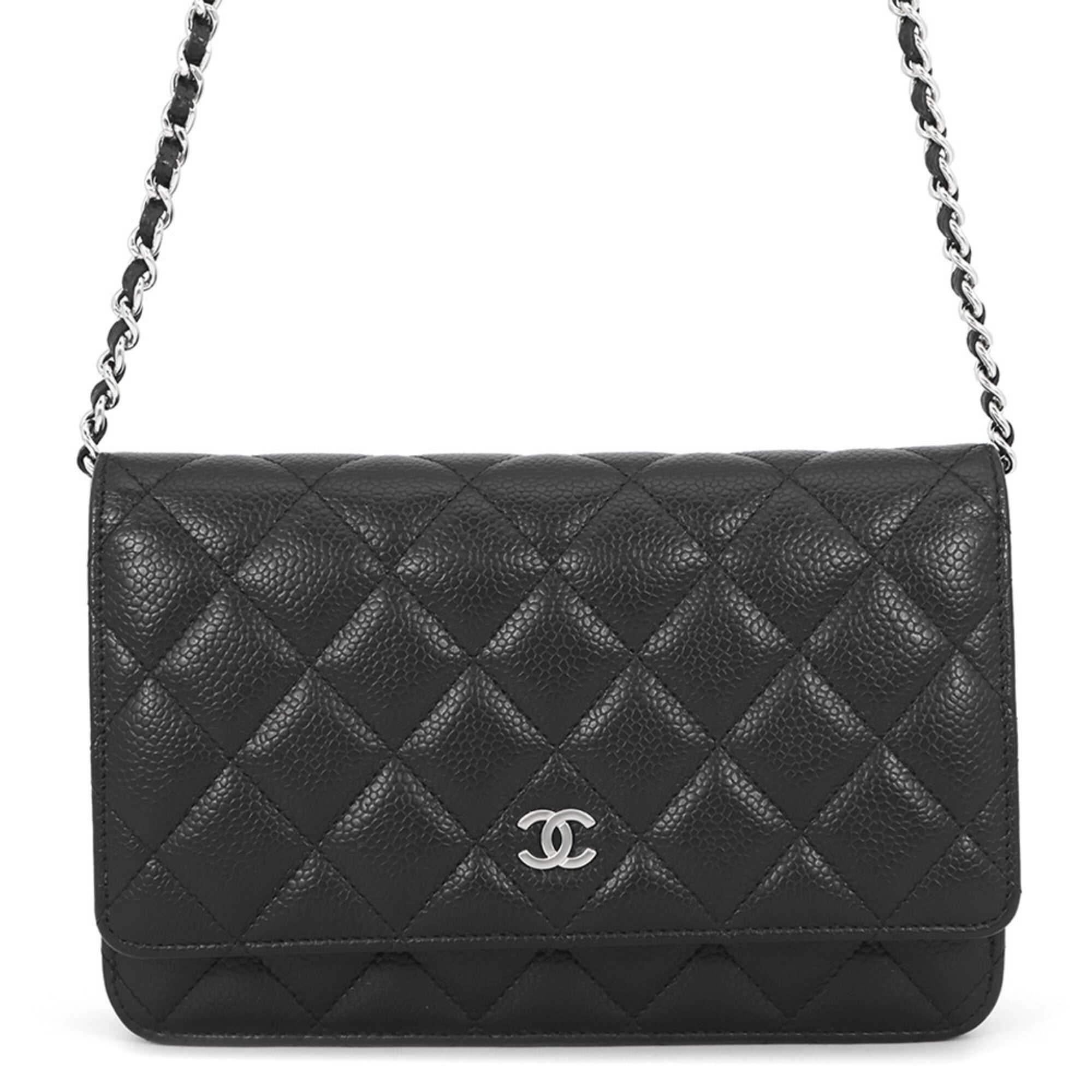 Chanel Black Grained Calfskin Chain/Shoulder Wallet (Pre-Owned)