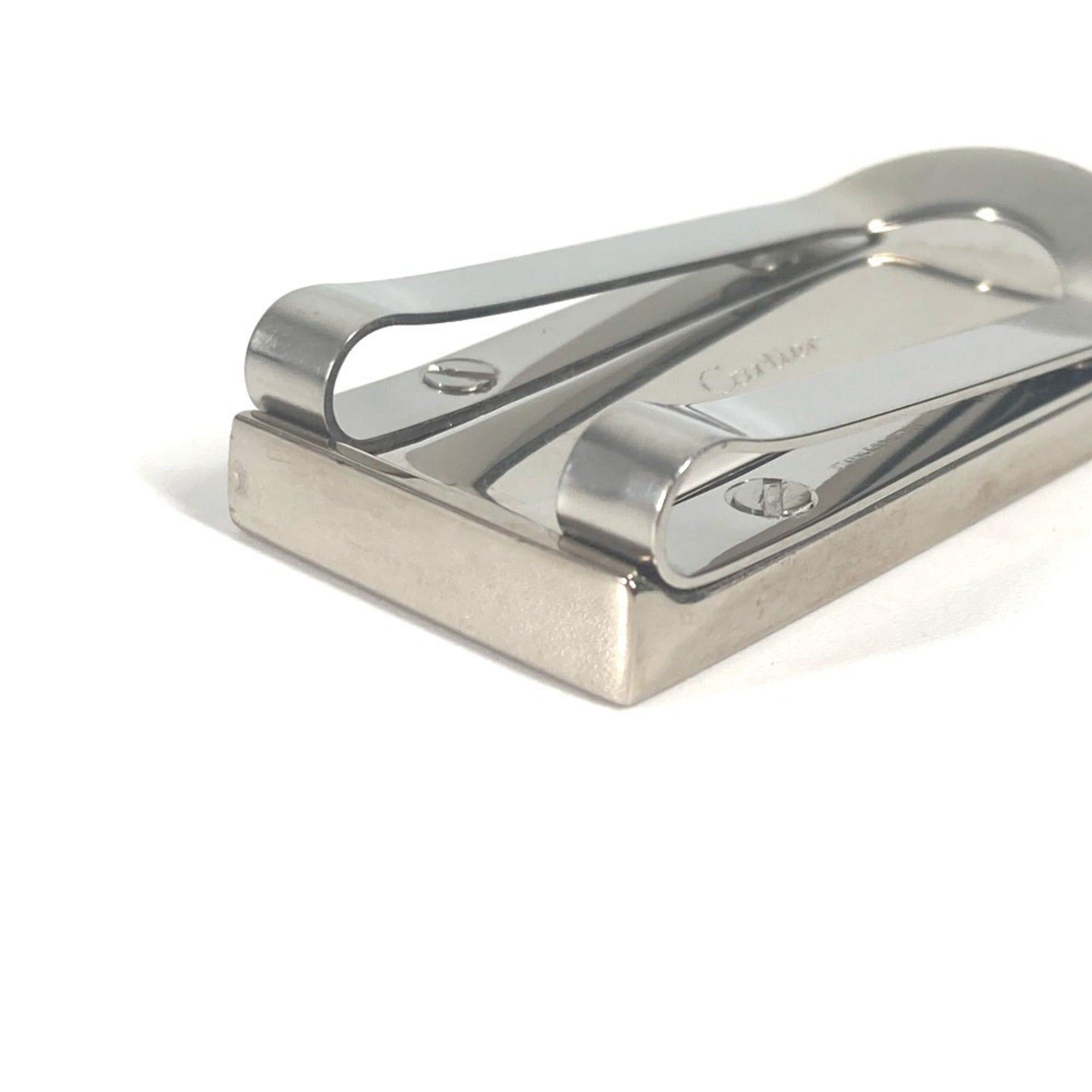 Cartier Silver Black Stainless Steel Leather Money Clip (Pre-Owned)