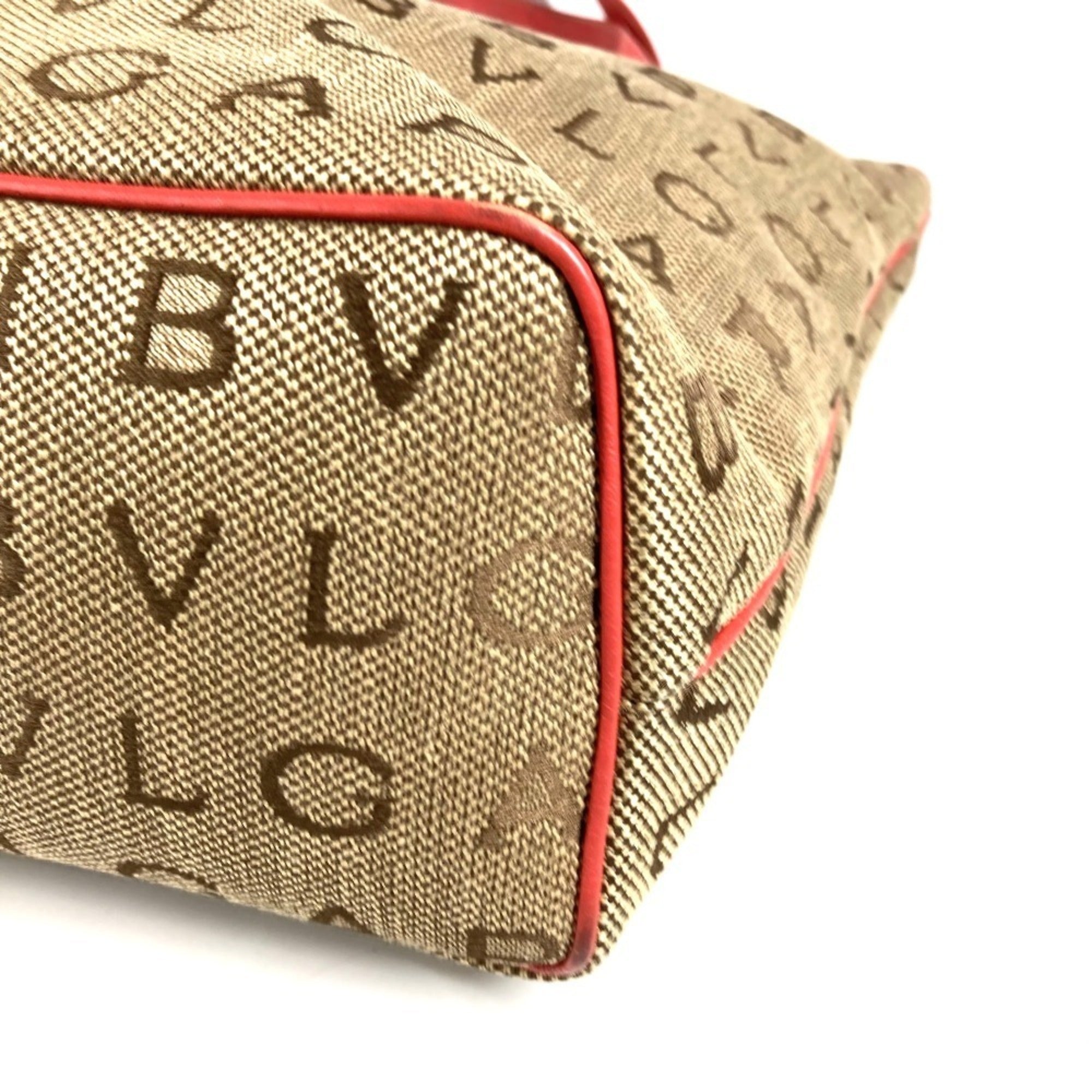 Bvlgari Beige Leather Canvas Shoulder Bag Tote Bag (Pre-Owned)