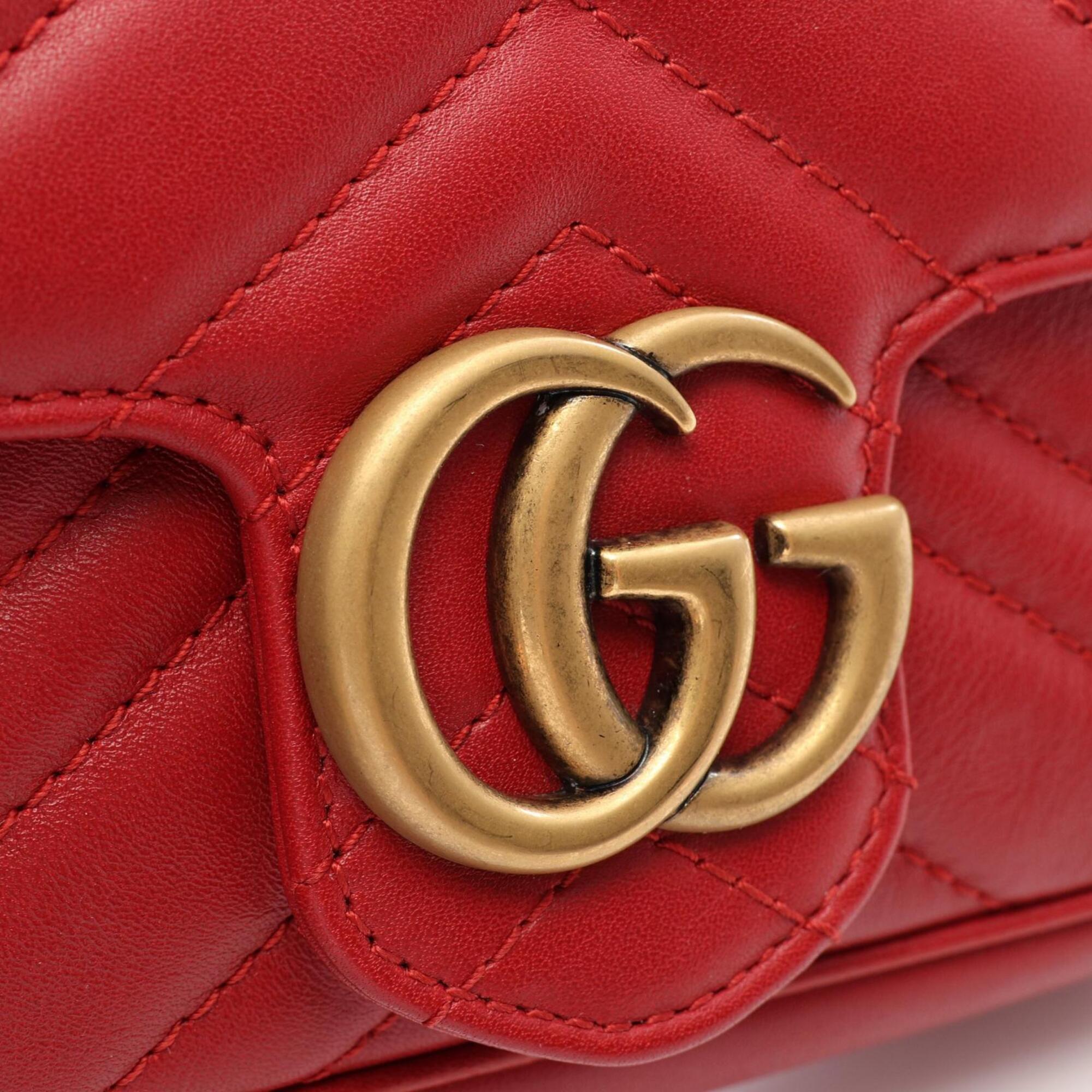 Gucci Red Color Leather Handbag Shoulder Bag (Pre-Owned)