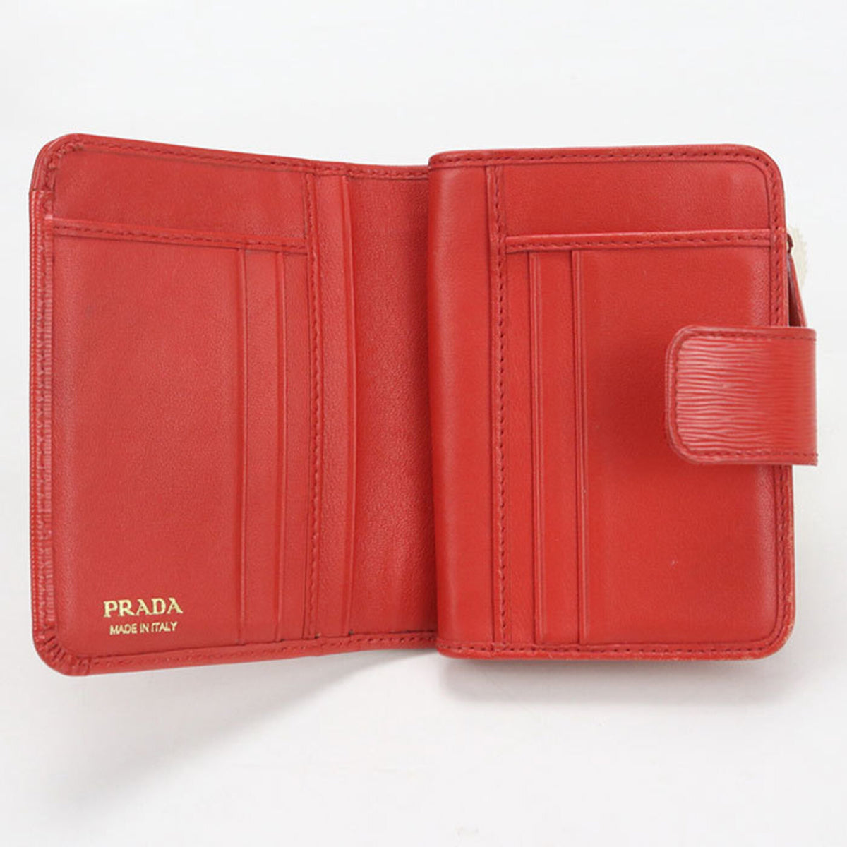 Prada Red Color Leather Wallet (Bi-Fold) (Pre-Owned)