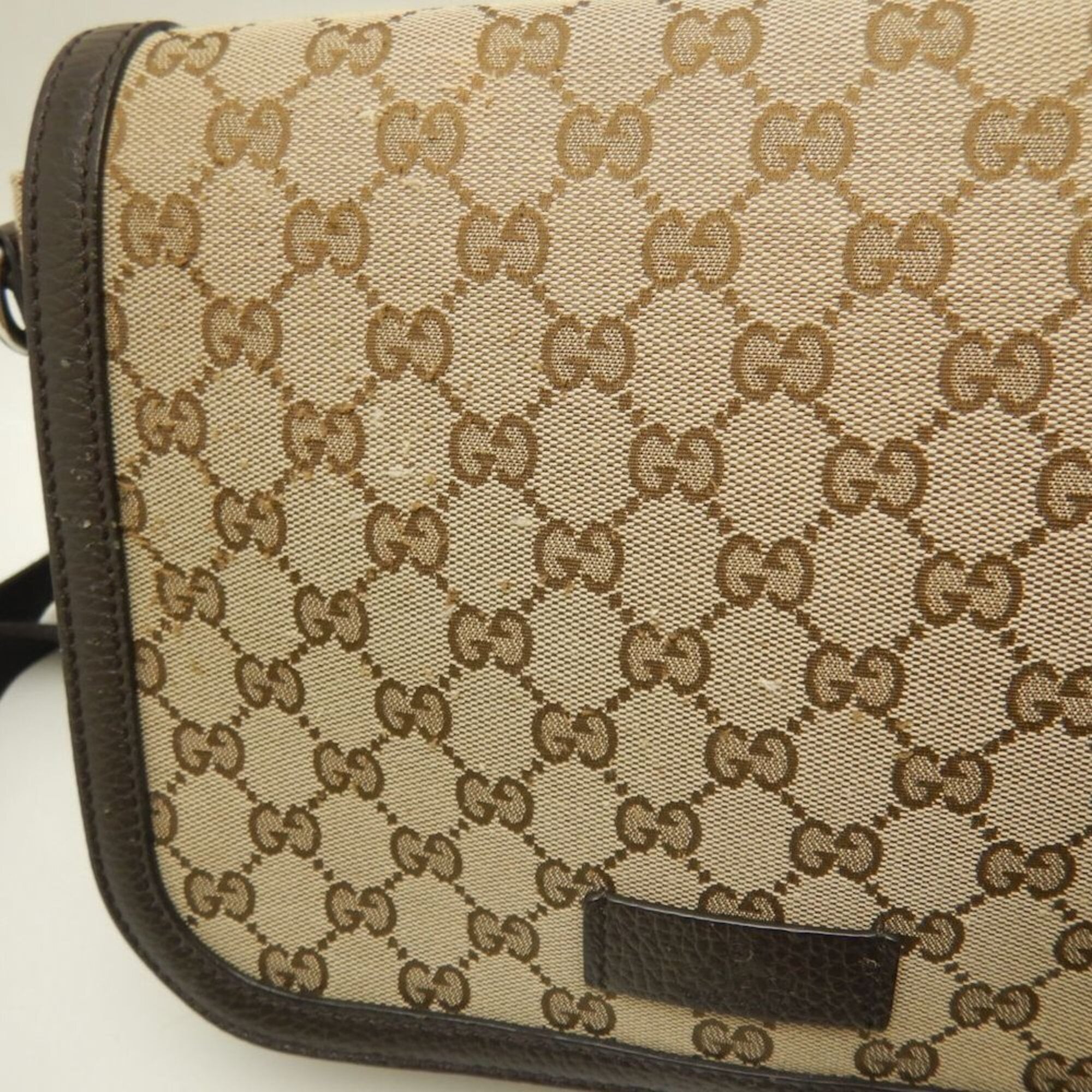 Gucci Gg Canvas Beige Gg Canvas Leather Shoulder Bag (Pre-Owned)