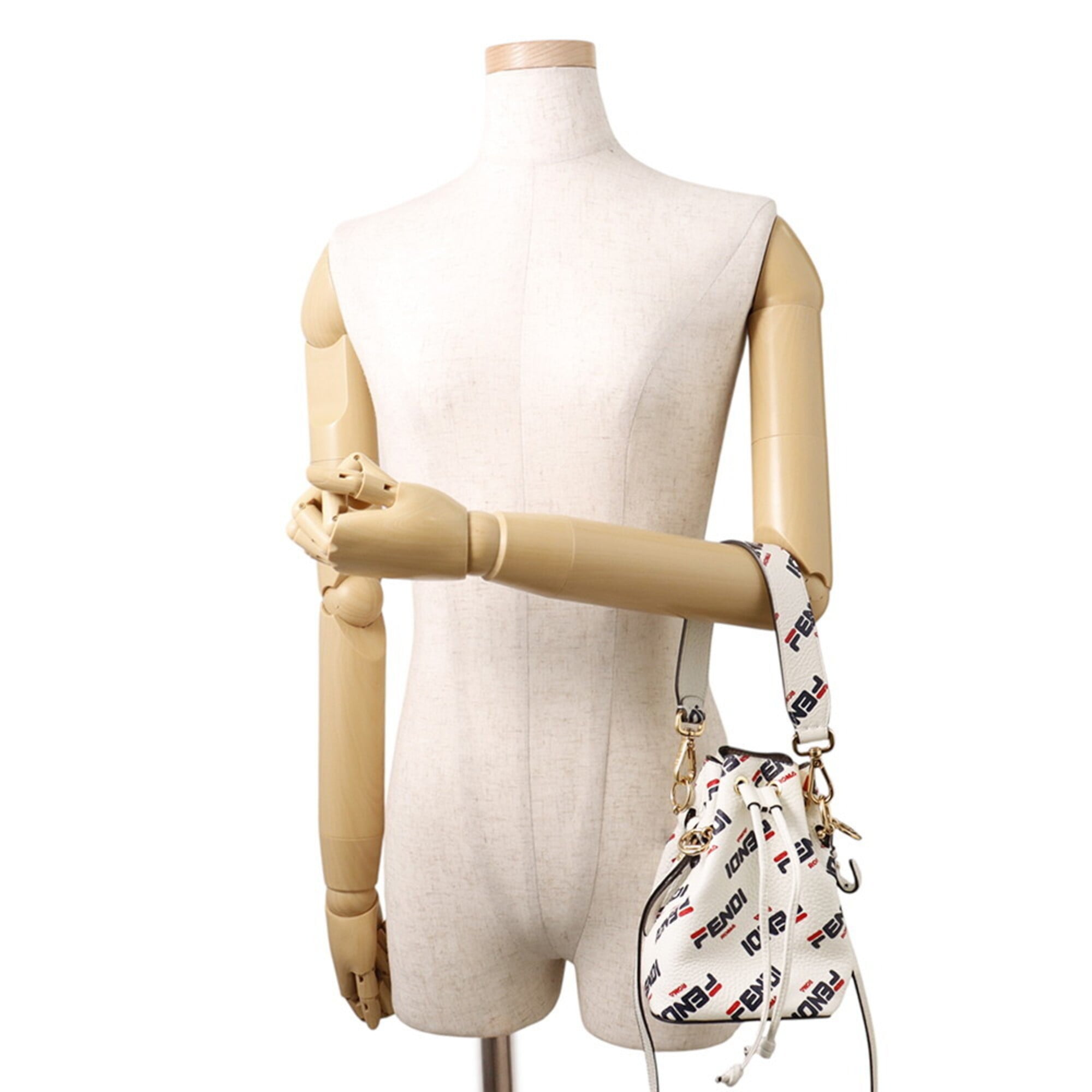 Fendi Navy Red Color White Leather Handbag Shoulder Bag (Pre-Owned)