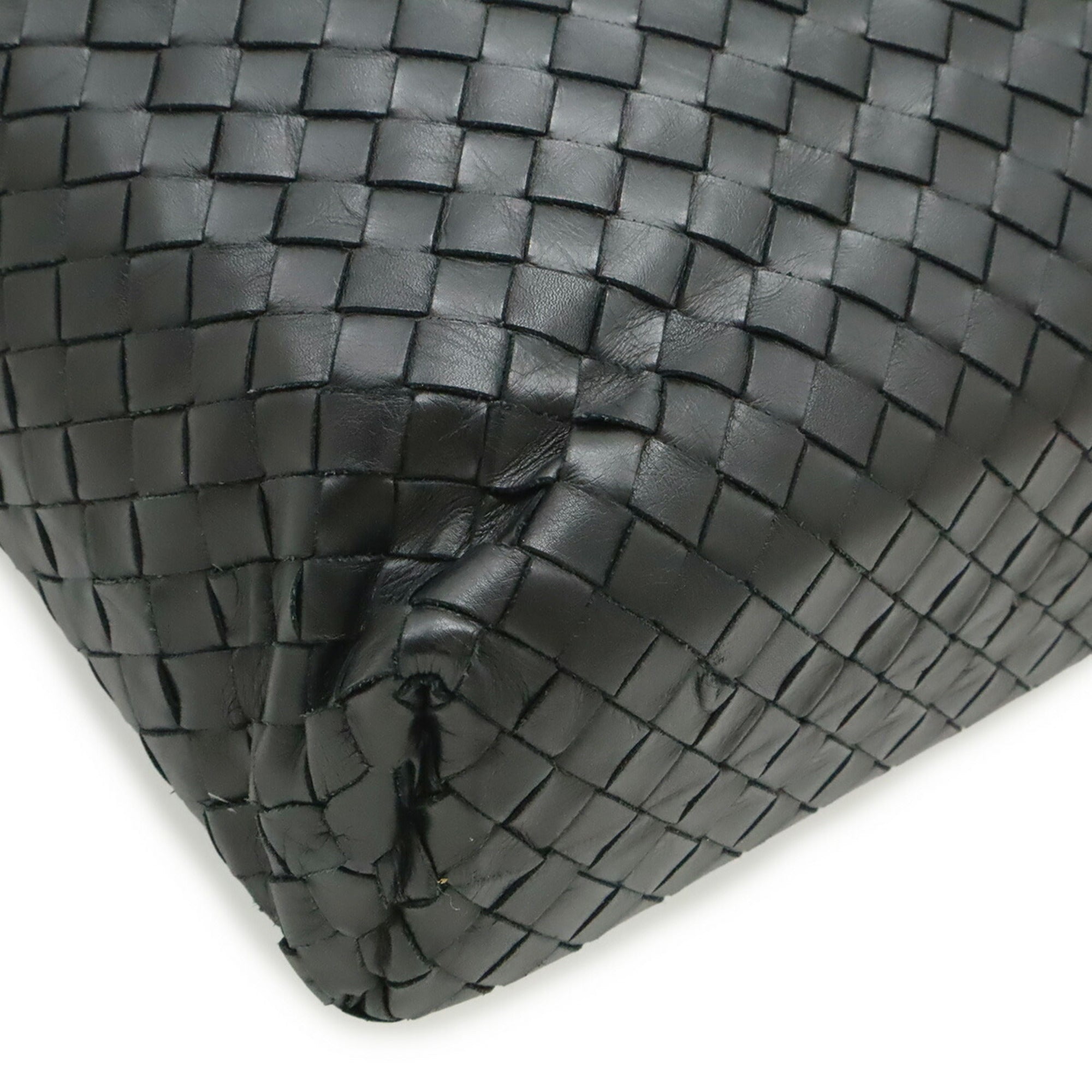 Bottega Veneta Intrecciato Black Leather Handbag Shoulder Bag (Pre-Owned)