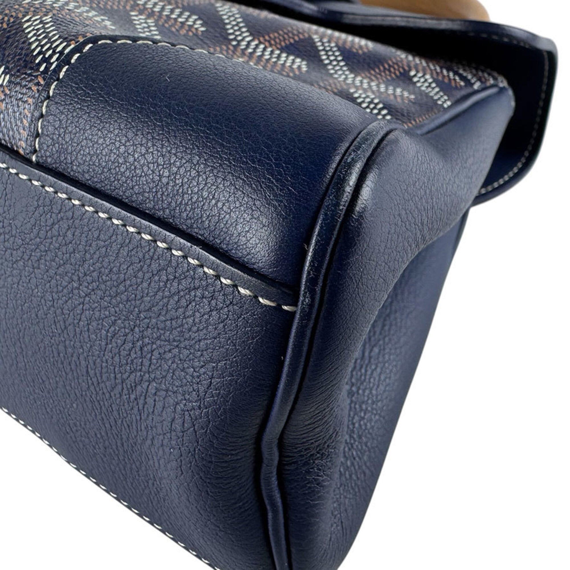 Goyard Navy Coated Canvas Leather Handbag Shoulder Bag (Pre-Owned)