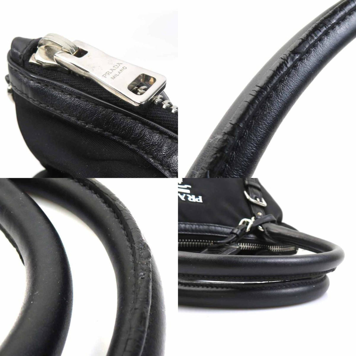 Prada Black Nylon Leather Handbag Shoulder Bag (Pre-Owned)