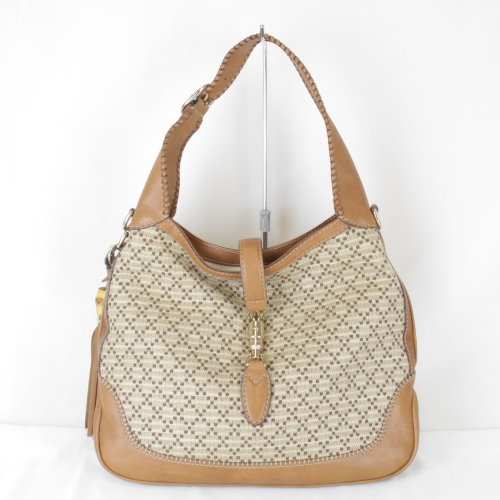 Gucci Diamante Beige Canvas Leather Shoulder Bag (Pre-Owned)