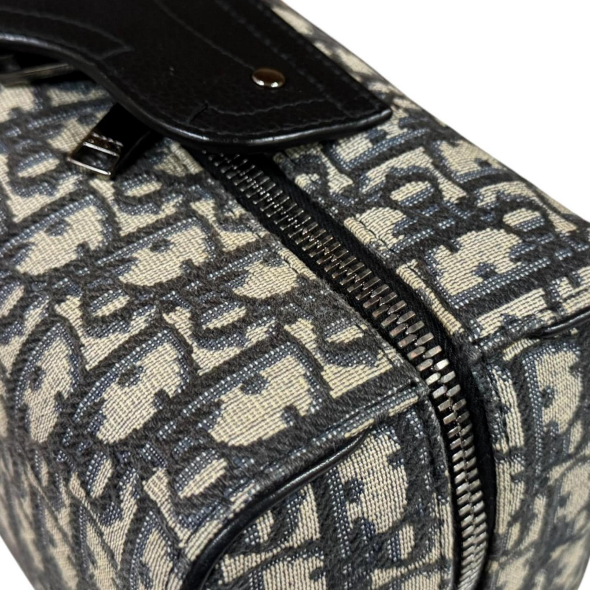 Christian Dior Beige Navy Leather Jacquard Handbag (Pre-Owned)