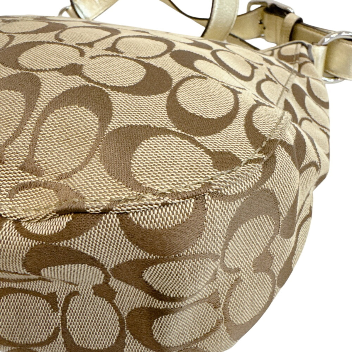 Coach Beige Gold Canvas Leather Shoulder Bag (Pre-Owned)