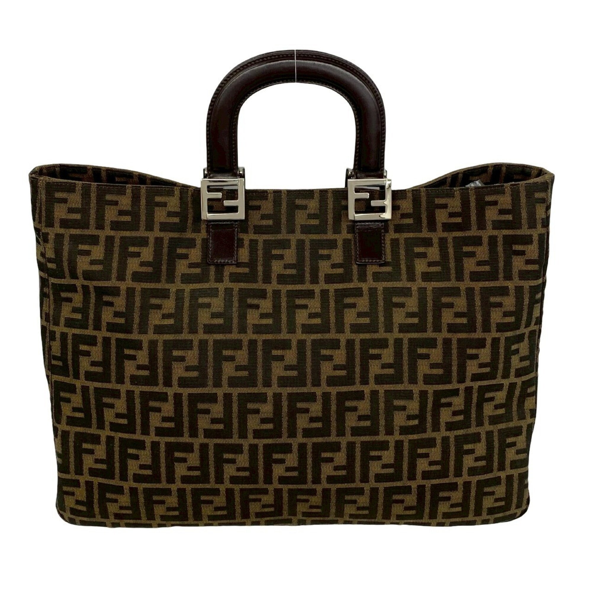 Fendi Black Brown Canvas Leather Handbag Tote Bag (Pre-Owned)