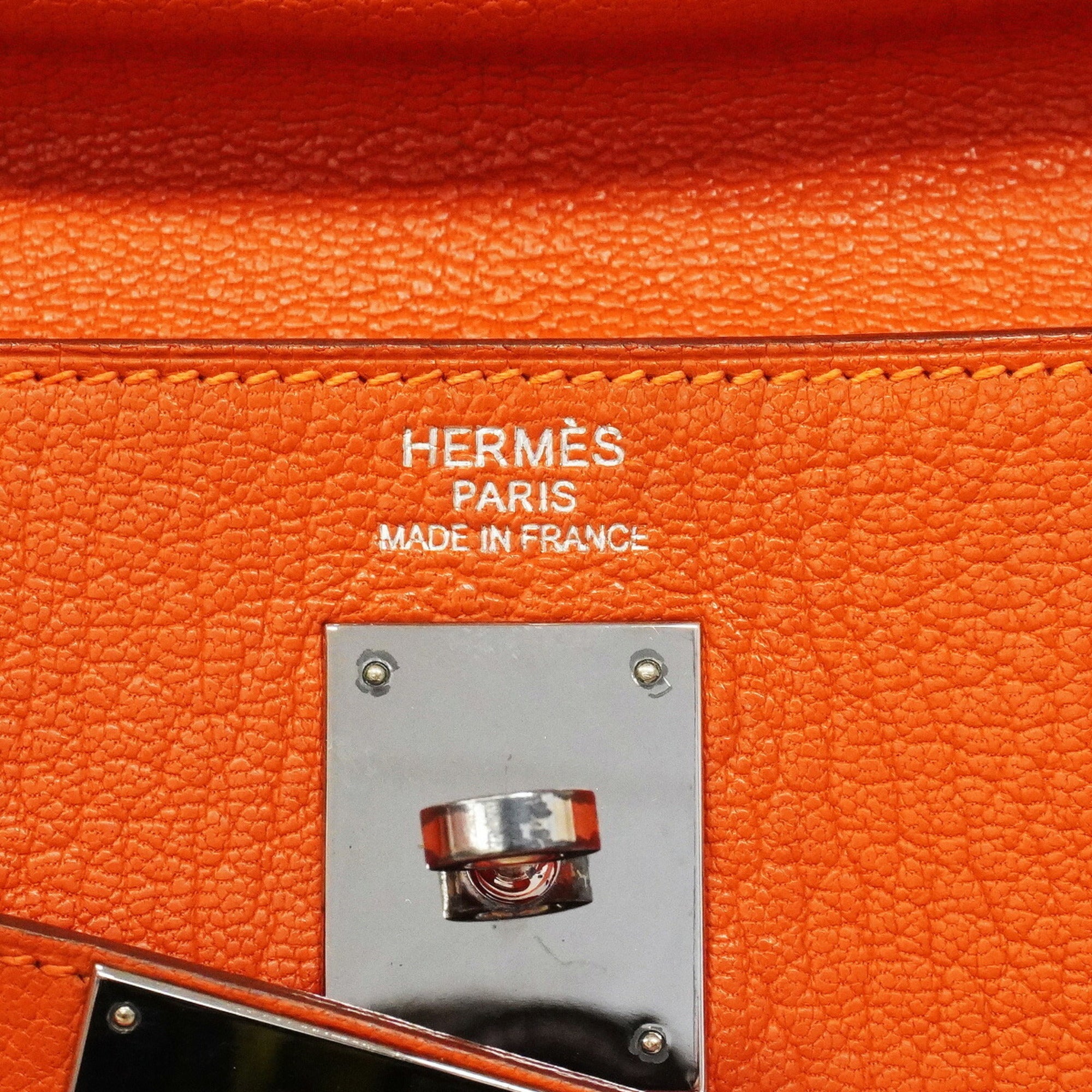 Hermes Orange Chevre Leather Handbag (Pre-Owned)