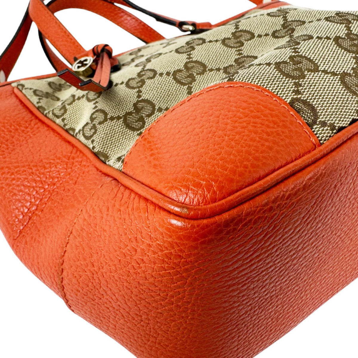 Gucci Brown Orange Gg Canvas Leather Handbag Shoulder Bag (Pre-Owned)