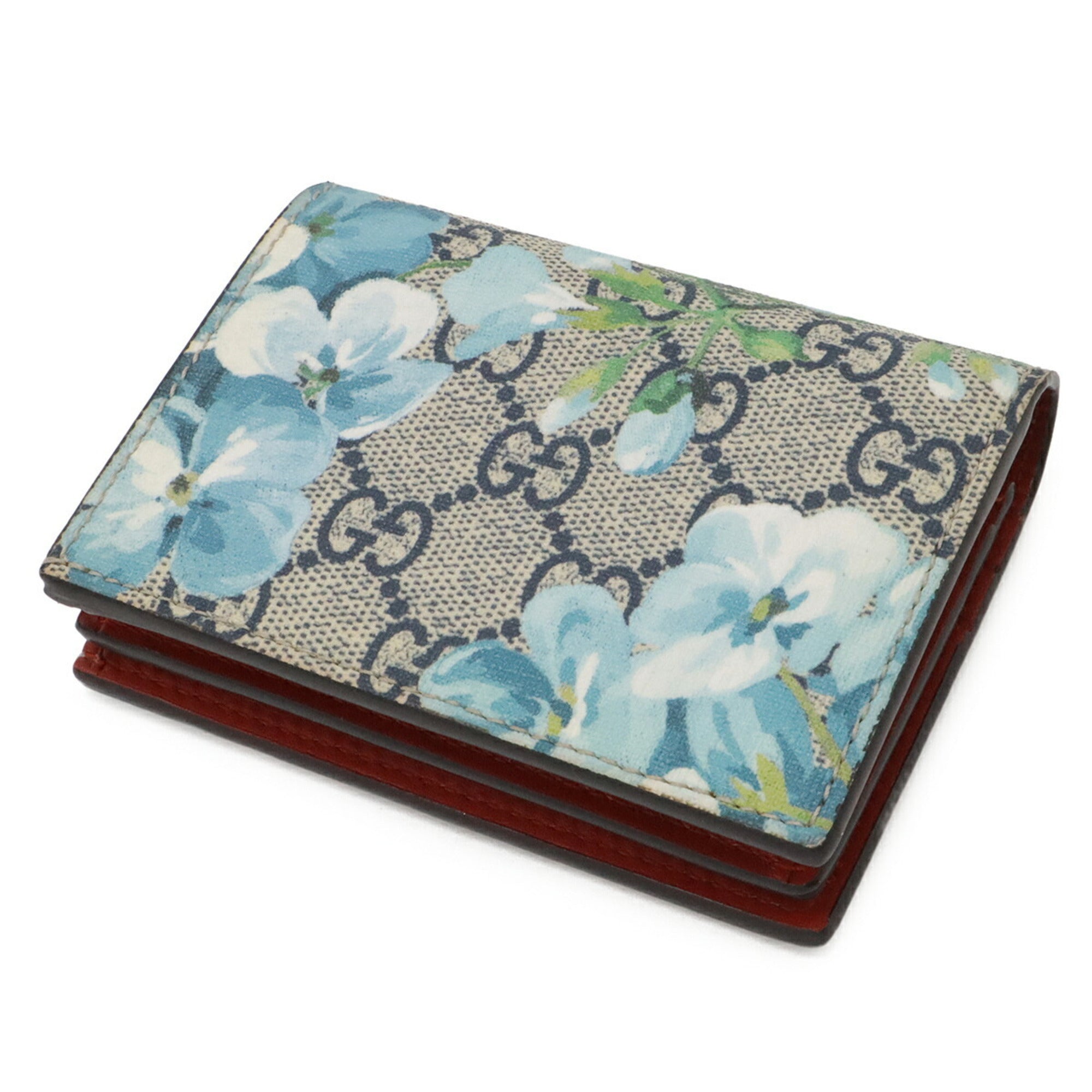 Gucci Gg Blooms Blue Multi-Color Red Color Gg Supreme Leather Wallet (Bi-Fold) (Pre-Owned)