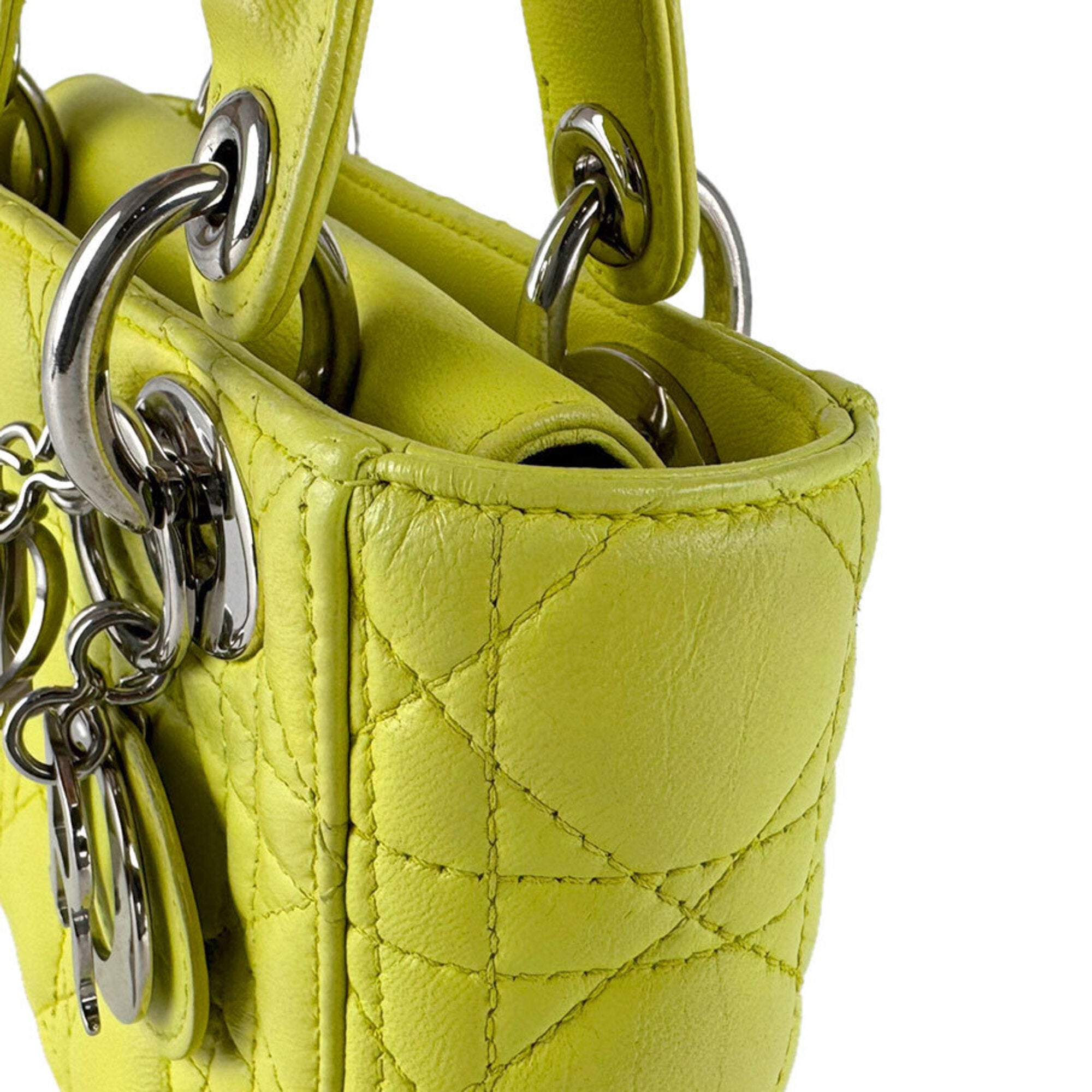 Christian Dior Green Yellow Leather Handbag Shoulder Bag (Pre-Owned)