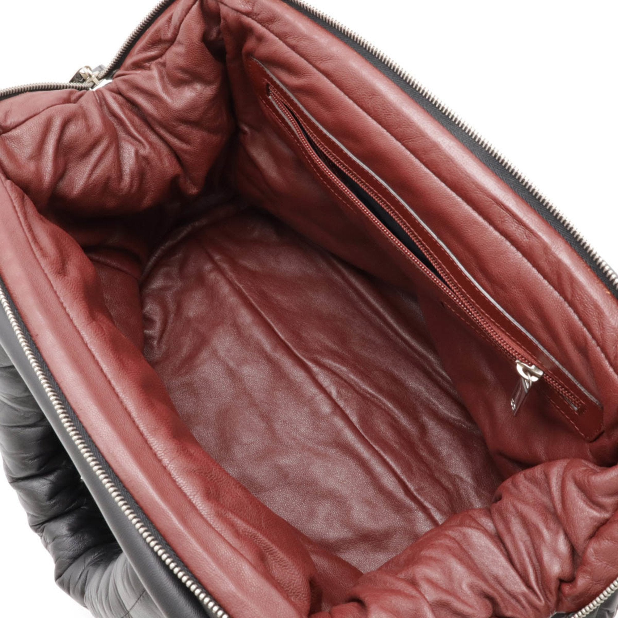 Chanel Black Bordeaux Leather Boston Bag Handbag Tote Bag (Pre-Owned)