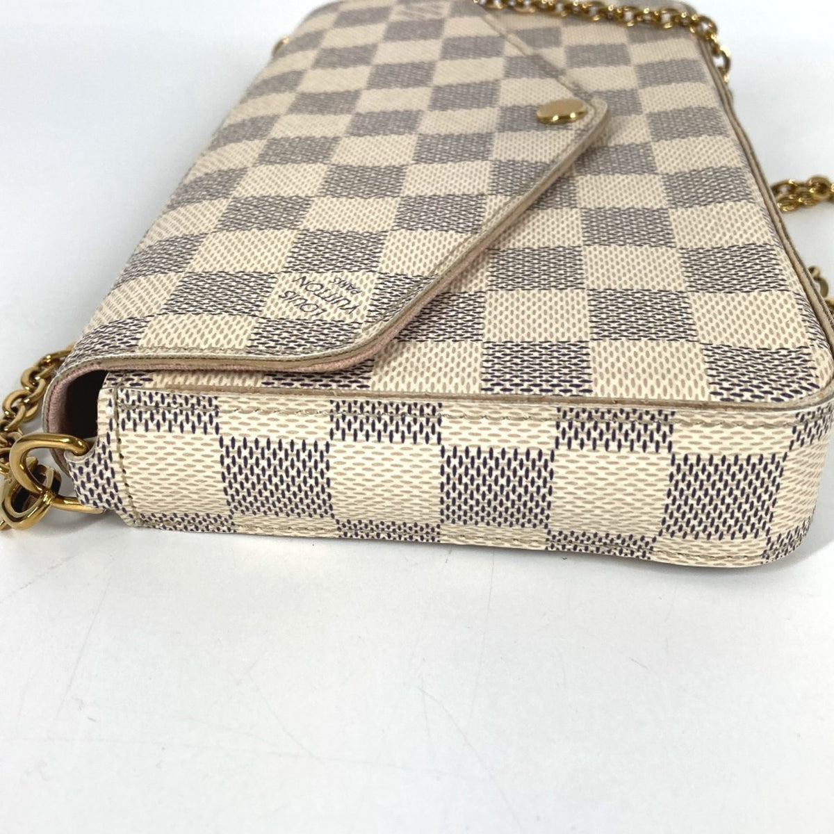 Louis Vuitton Pink Rose Ballerine White Damier Azur Chain/Shoulder Wallet (Pre-Owned)