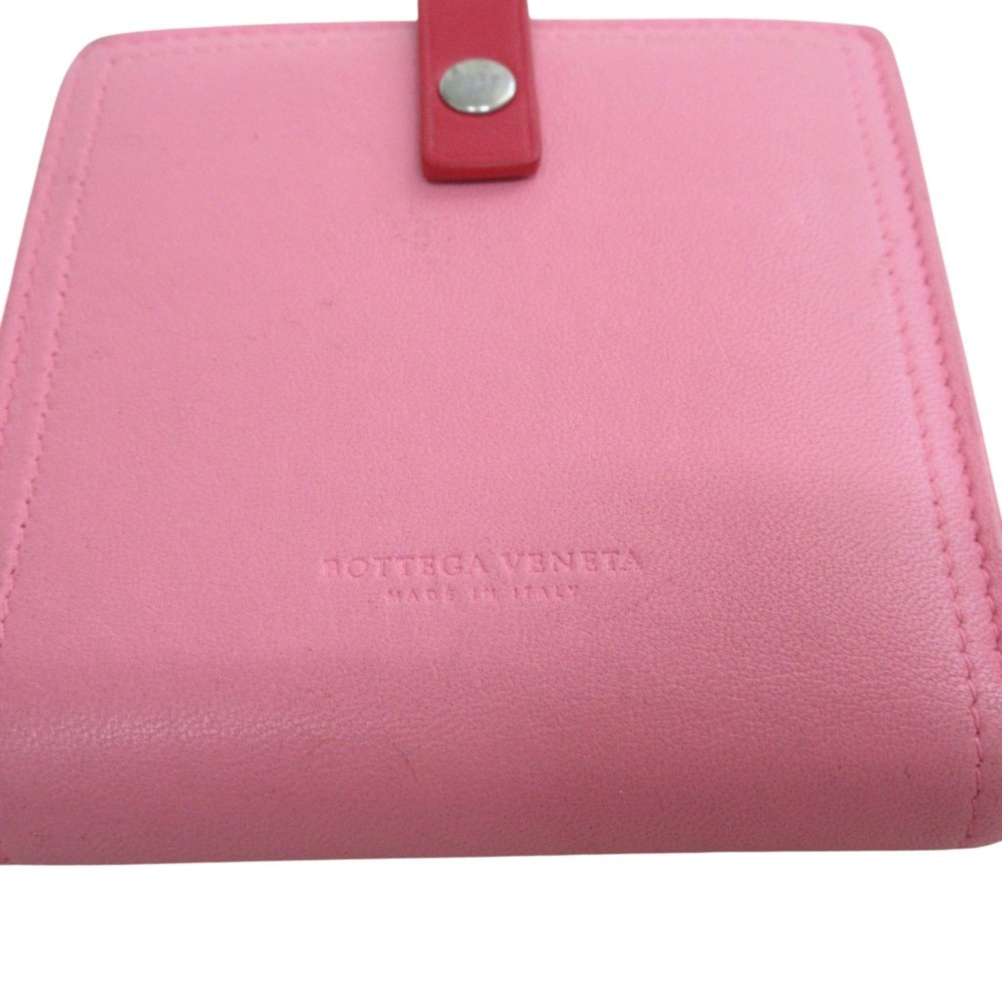 Bottega Veneta Pink Red Color Leather Wallet (Bi-Fold) (Pre-Owned)