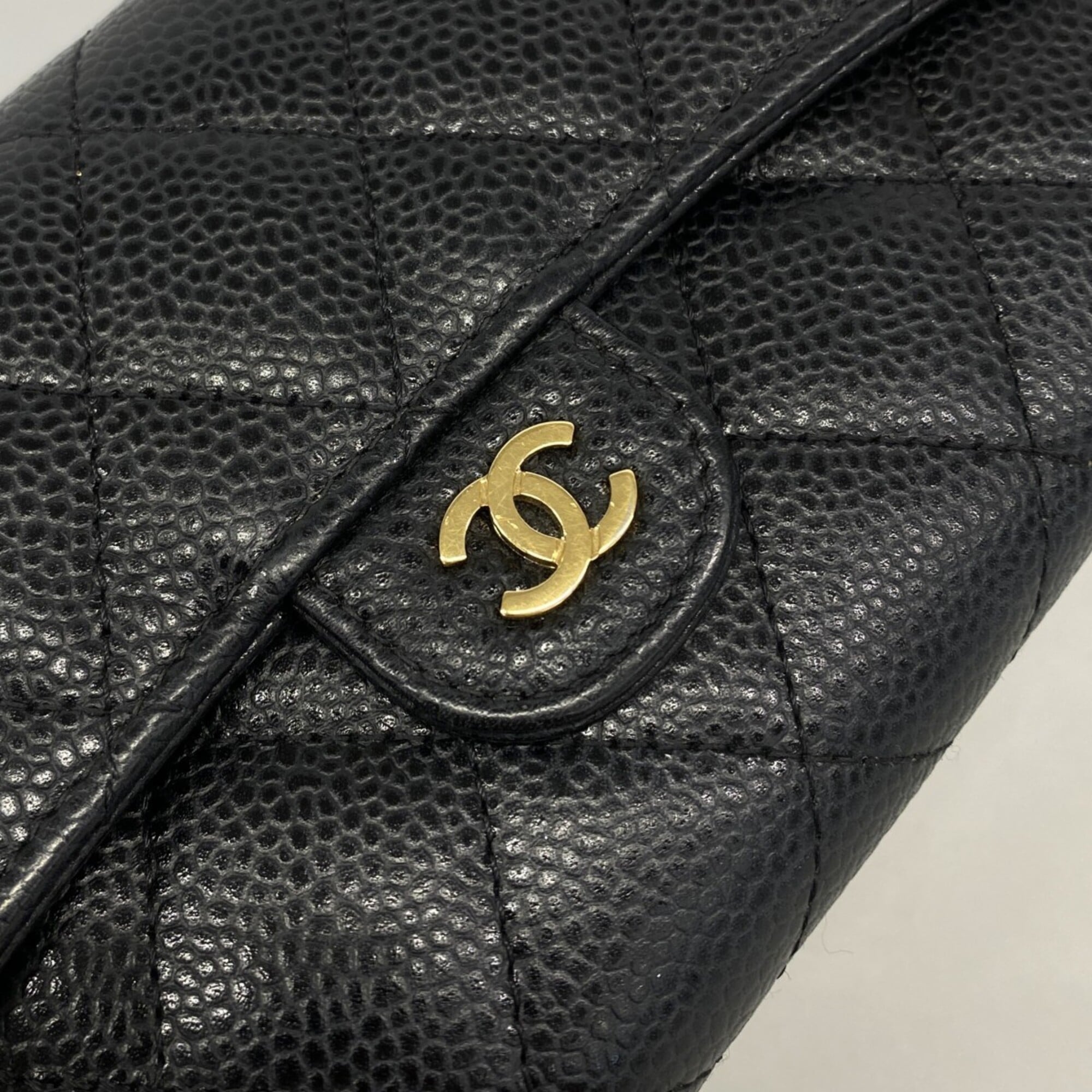Chanel Black Grained Calfskin Long Wallet (Bi-Fold) (Pre-Owned)