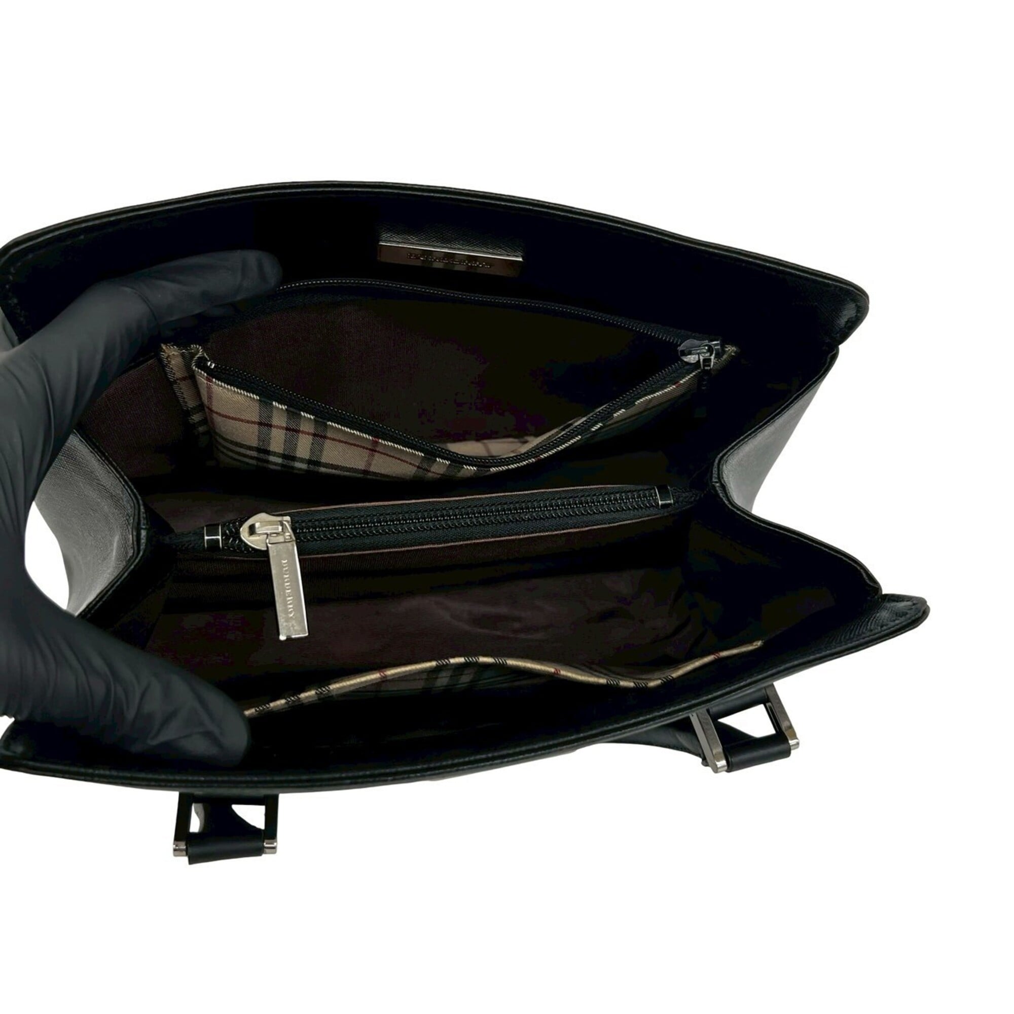 Burberry Black Leather Handbag Tote Bag (Pre-Owned)
