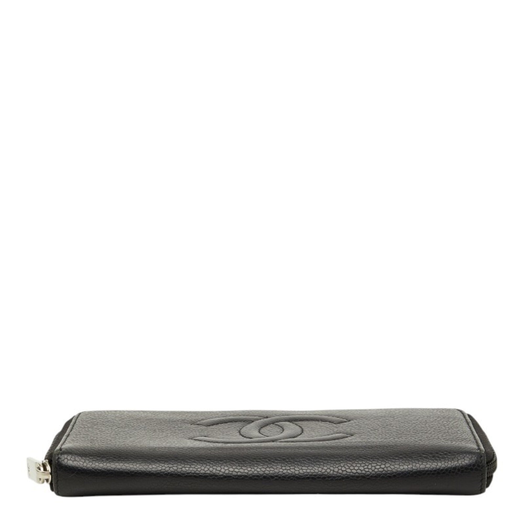 Chanel Black Grained Calfskin Long Wallet (Bi-Fold) (Pre-Owned)