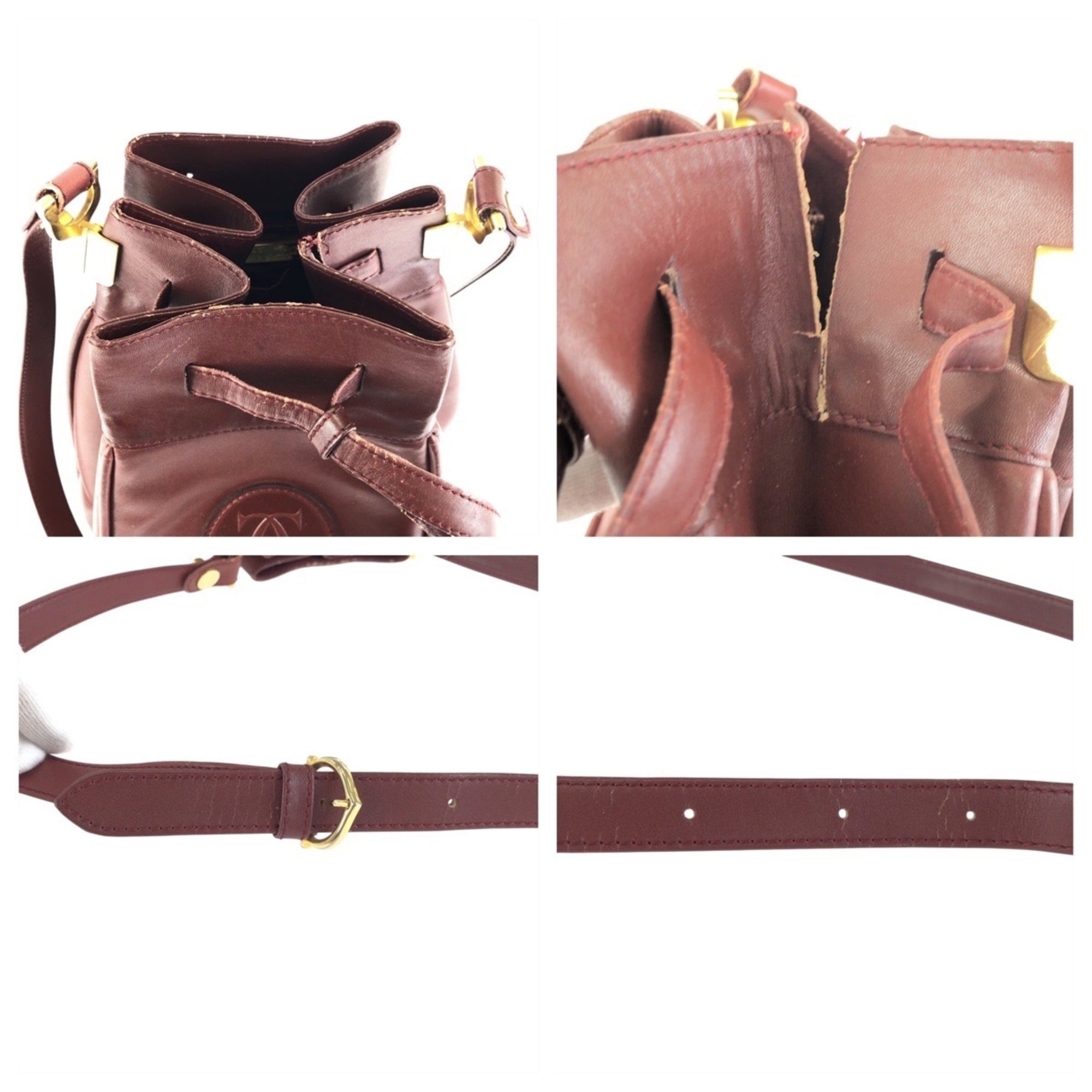 Cartier Bordeaux Wine Red Leather Pochette Shoulder Bag (Pre-Owned)