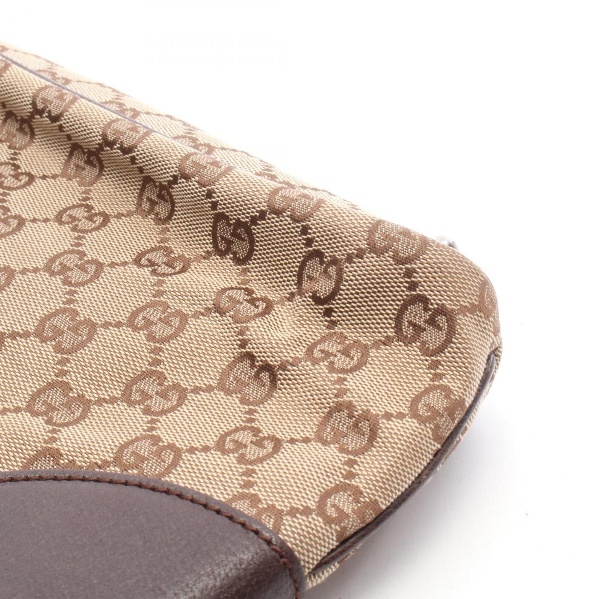 Gucci Beige Brown Canvas Leather Handbag Tote Bag (Pre-Owned)